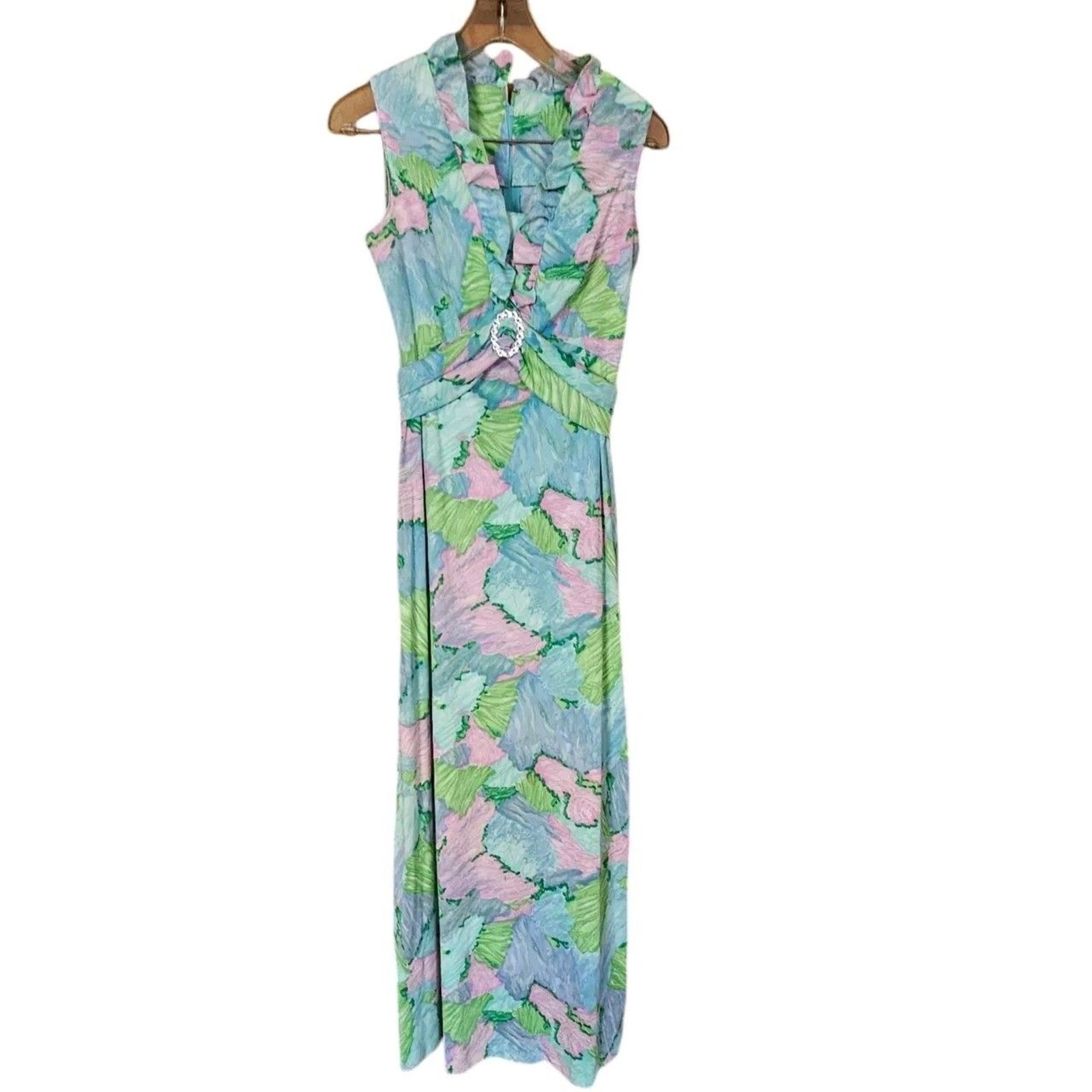 Vintage Floral Maxi Dress Size Small Multicolored 60s 70s Summer