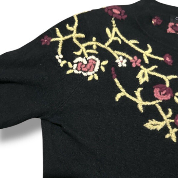 Vintage Black Floral Embroidered Angora Blend Cardigan Size Medium P Cottagecore
