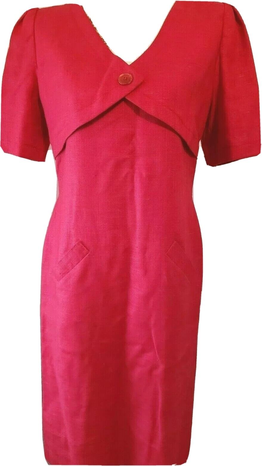WILLIAM PEARSON Vintage Red Linen Lined Short Sleeve Sheath Dress Size 8/10