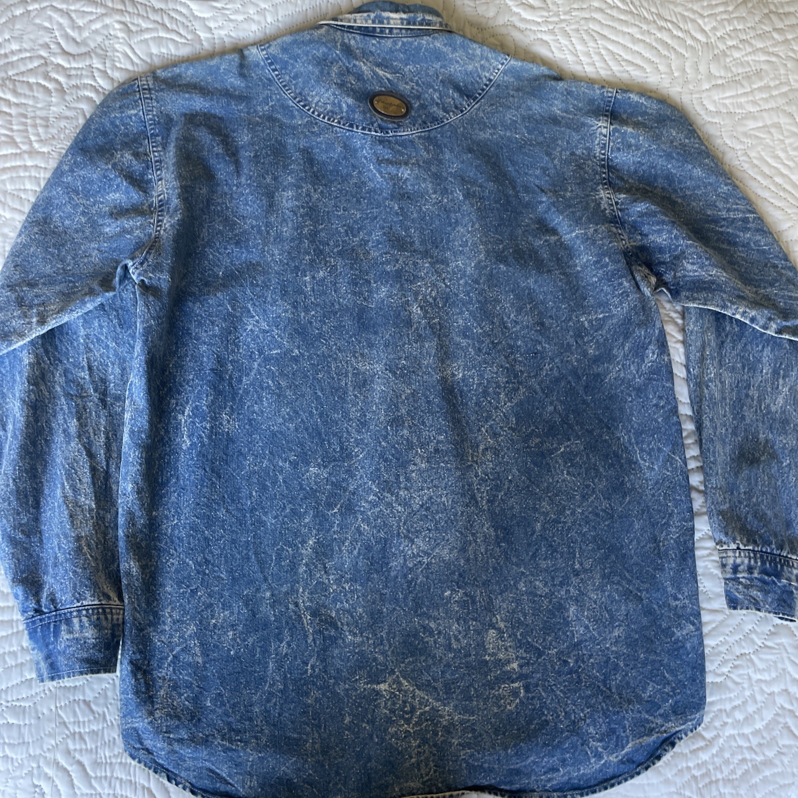 90s Vintage Christopher Ari Size XL Oversized Blue Stonewash Denim Shirt Sequin