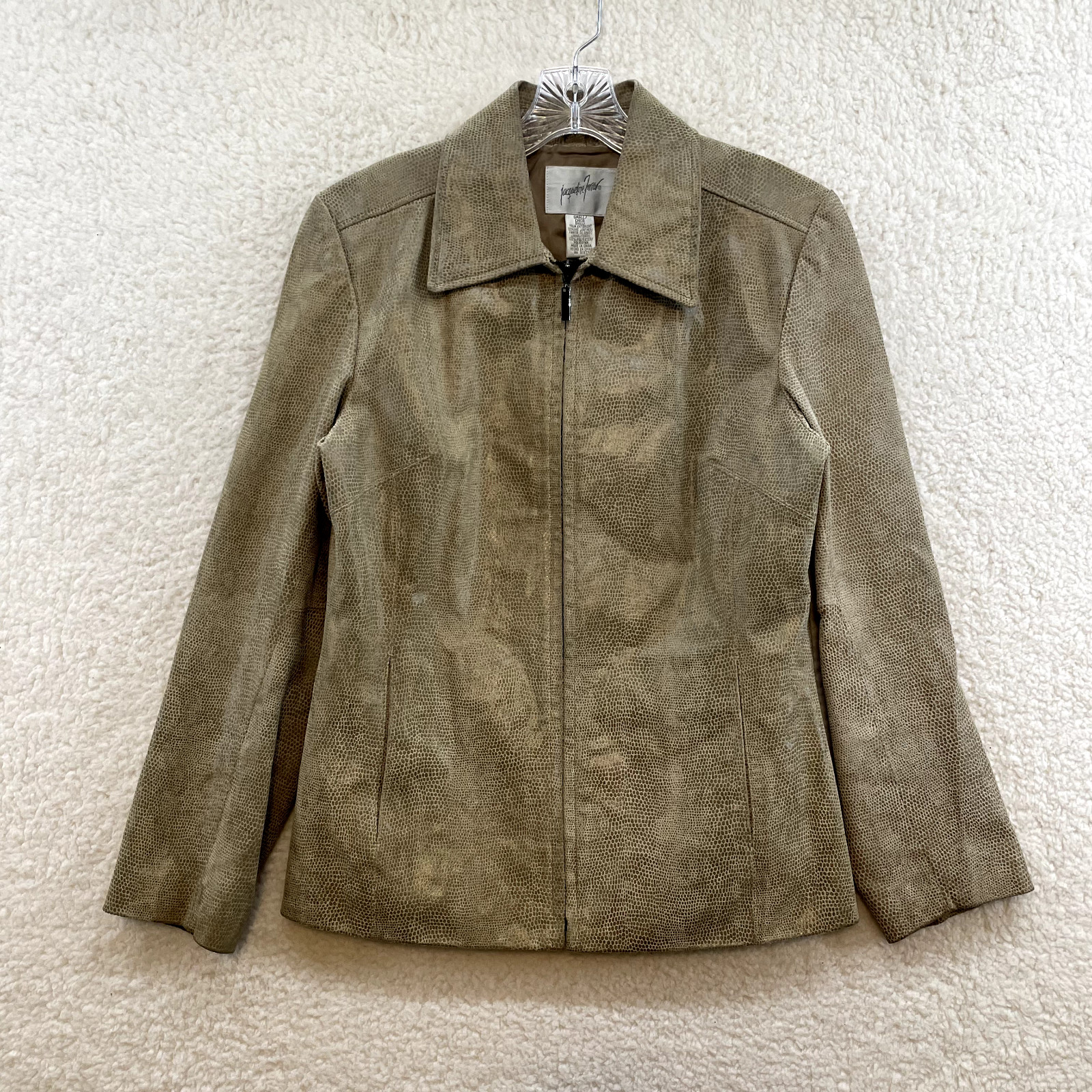 Vintage Leather Jacket Small Medium Womens Tan Beige Faux Snakeskin Pebble