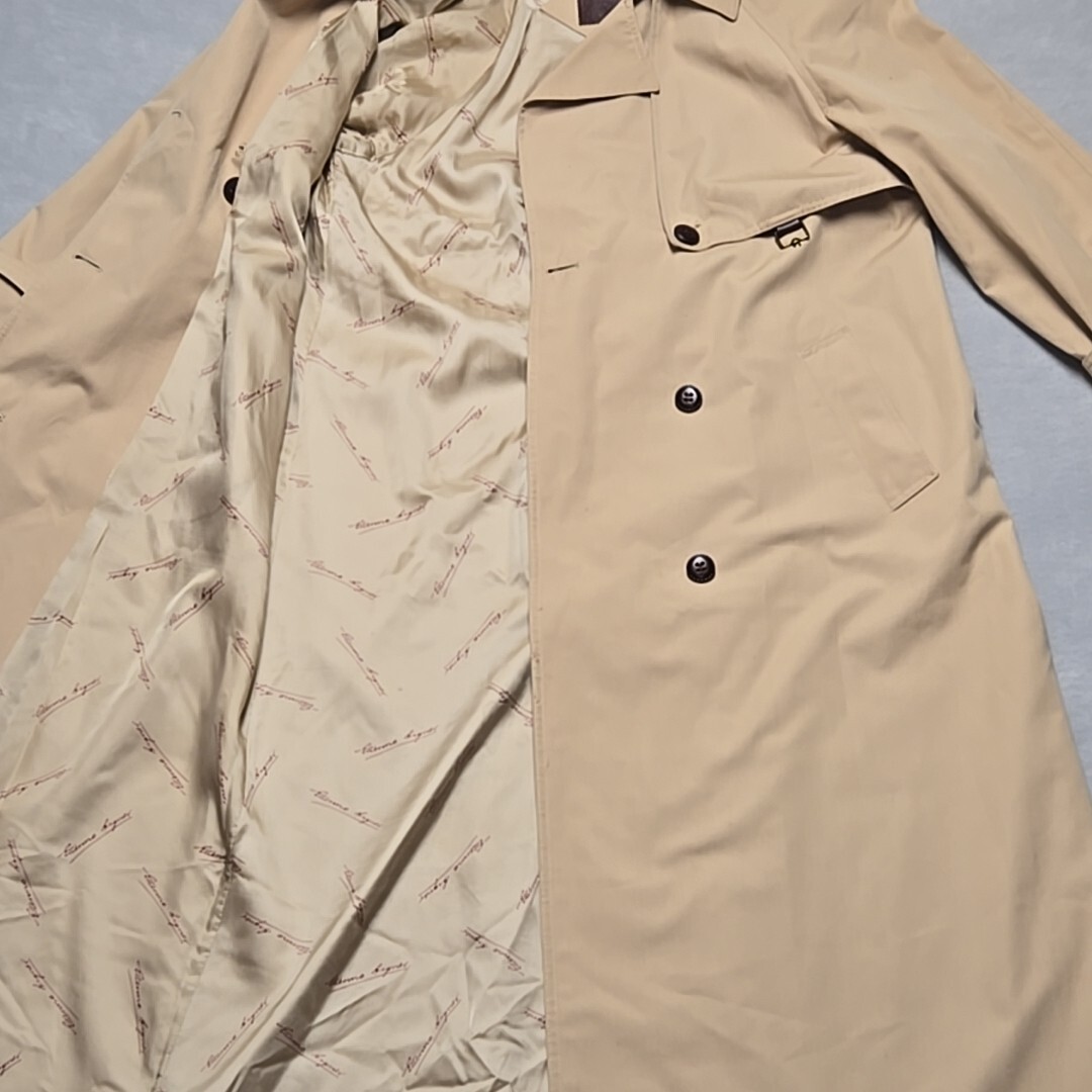 VTG Etienne Aigner Long Khaki Trench Coat 12 Leather Accent Neutral