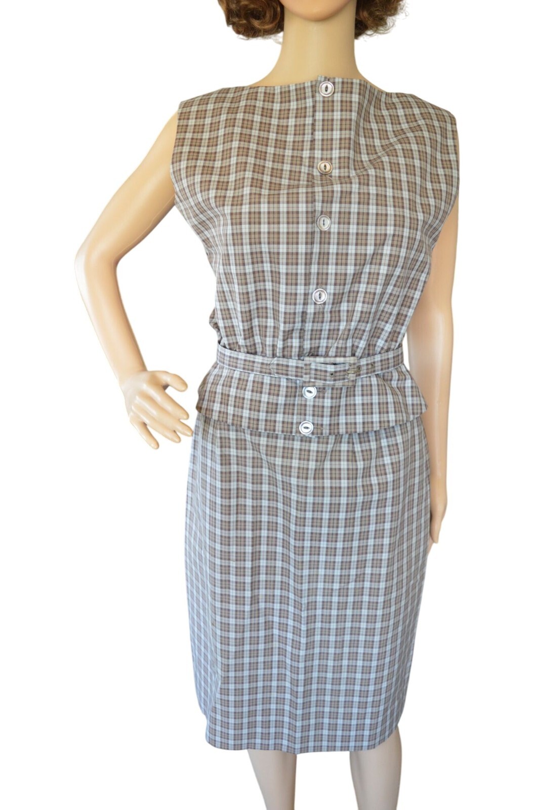Vintage 60s Patty Woodard Brown Plaid Belted Skirt Set Juniors Size Small Coquet