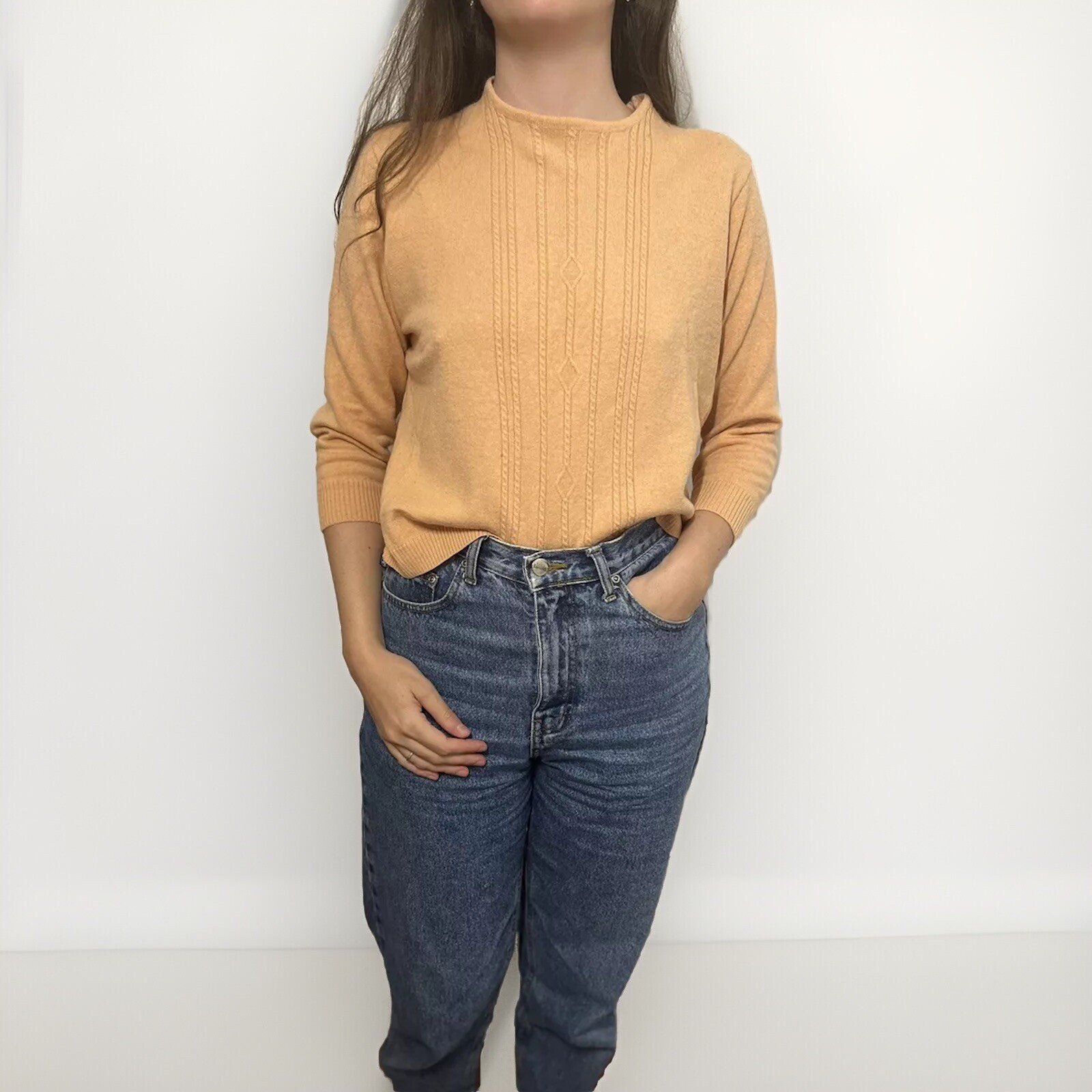 Vintage 80’s Women’s Peach Sweater Small Made in Europe Wool Blend