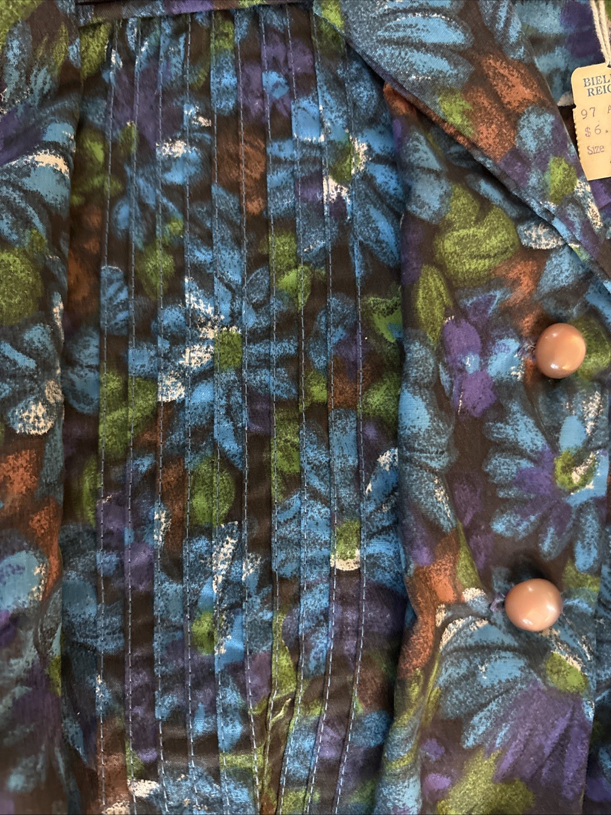 MCM Jeanne Crain of Hollywood Day Dress Blue Daisies Button/Tucks/Belt Sz 14-1/2