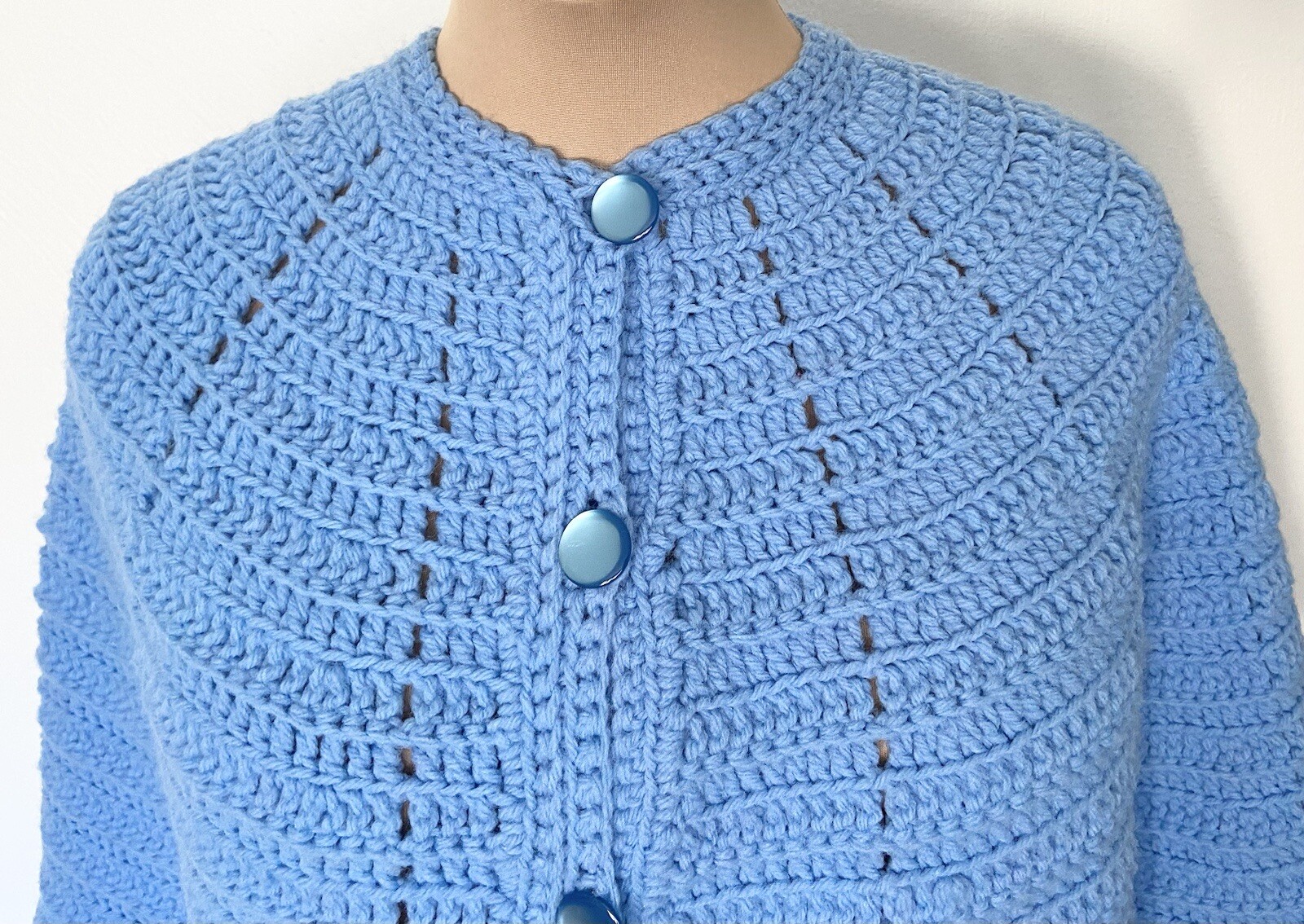 Vintage Blue Crocheted Cape Short Cable Knit Boho Hippie Wedding Bridal Capelet