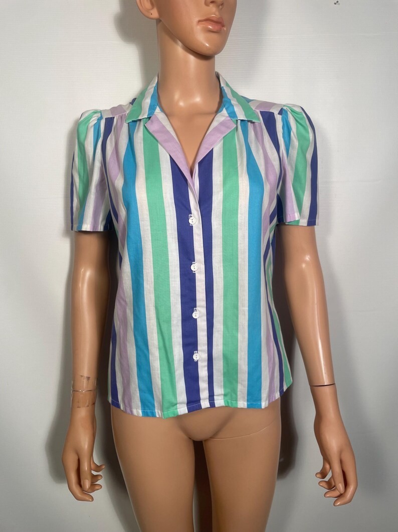 Vintage 1970s Pastel Striped Blouse Size S/M