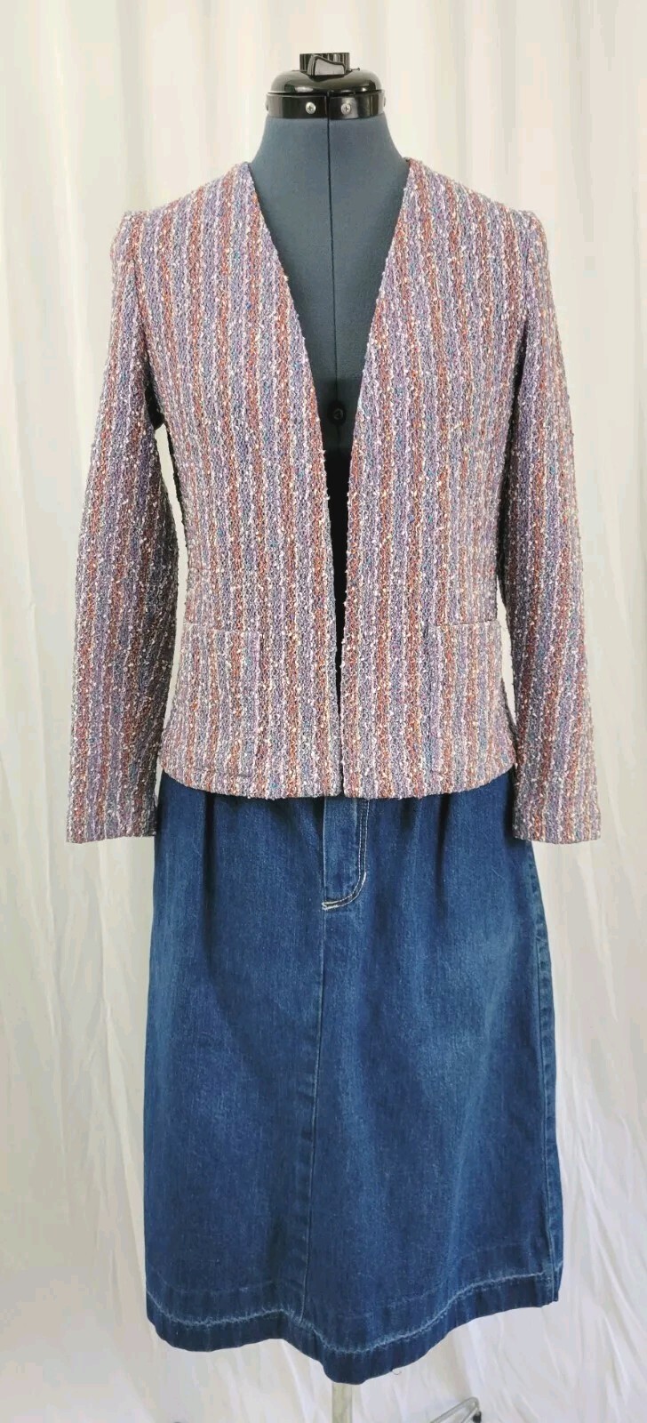 Vintage Unlined Striped Cardigan in Purple/Tan/Blue/White Size XS?