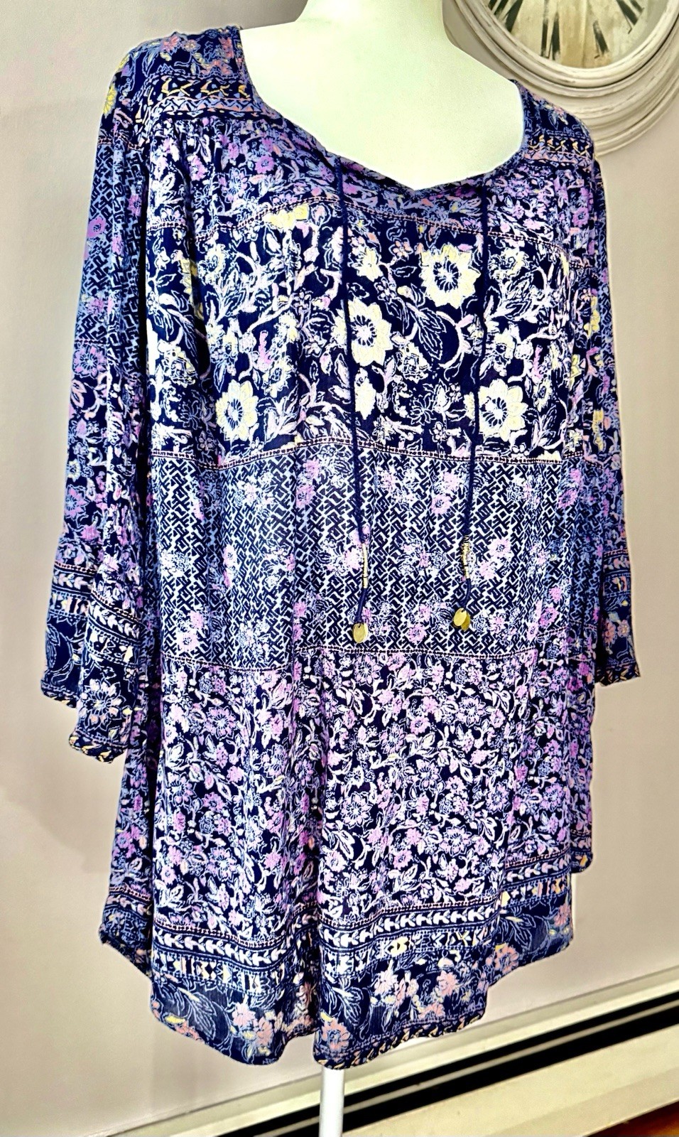 Billabong Women’s Vintage Y2K Boho Floral Whimsical Gypsy Tunic Surfer Dress M