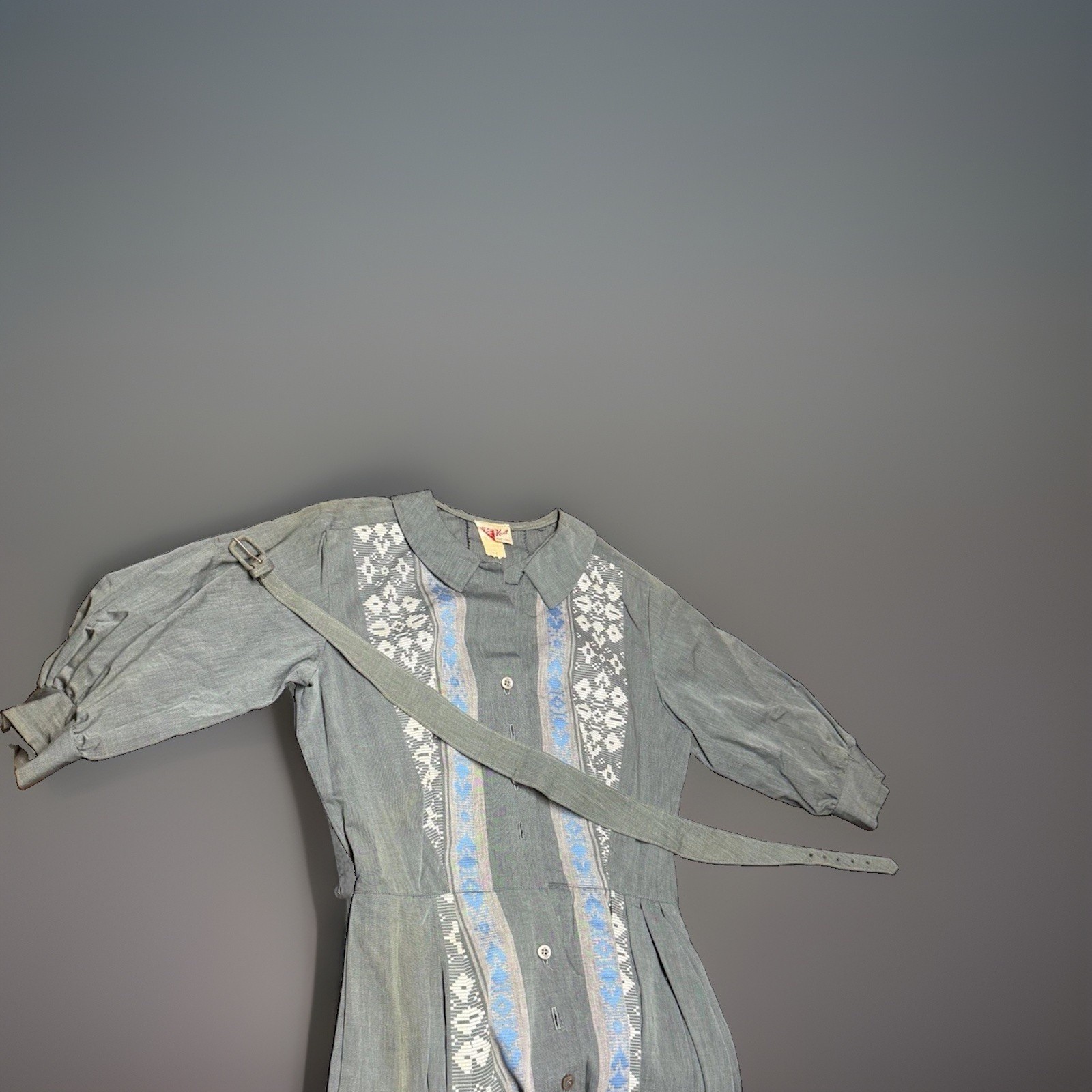 VTG 60s Abby Kent New York Shirtwaist Dress Cotton Pleated Embroidered Sz 11 NOS
