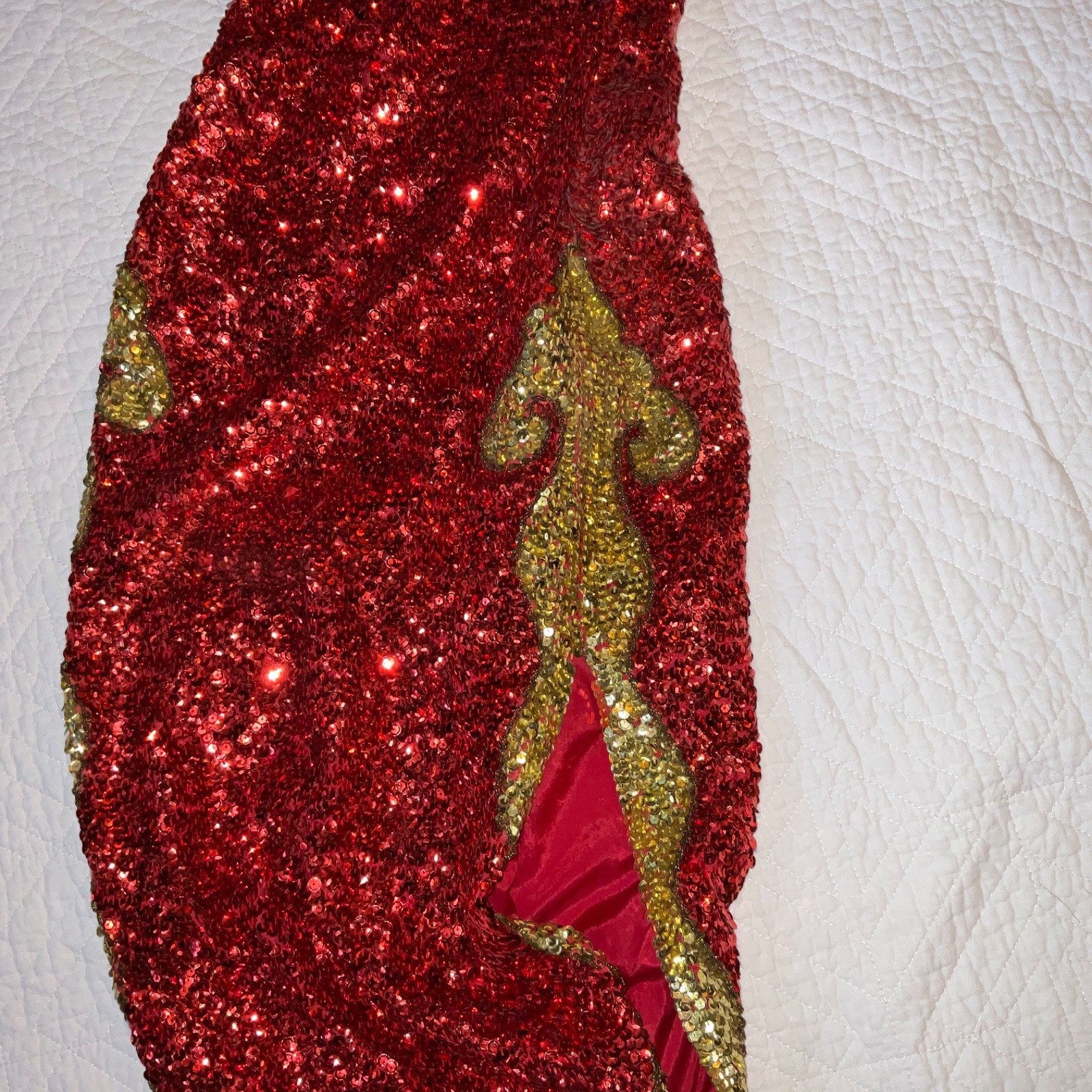 Vintage 50s red sequin dress Womens size XS Chinese cheongsam Qipao movie star