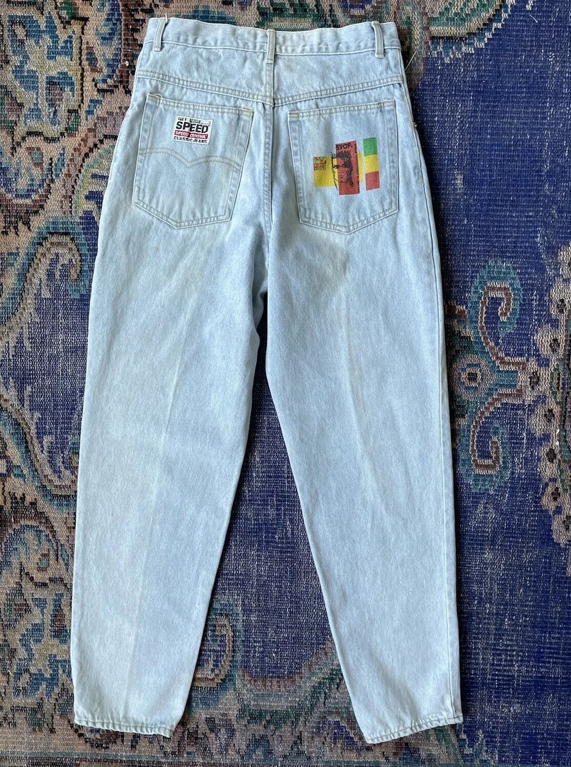 Vintage 30×32 80s 90s Jeans Speed Denim African Print Face Man Tapered GUC