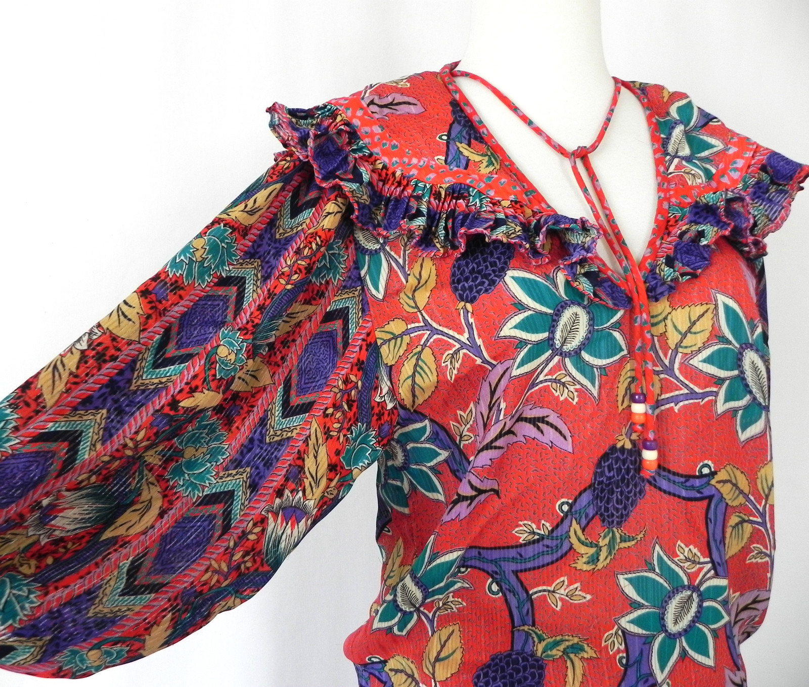 Vtg Neiman Marcus Susan Freis 2pc 3/4 Sleeve Top/Maxi Skirt Poly Chiffon Size S