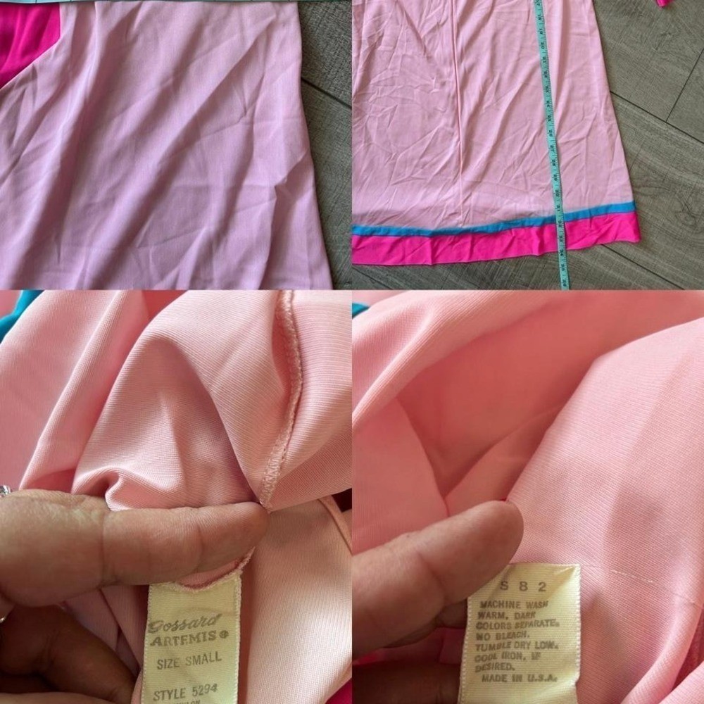 Vintage Gossard Artemis Pink Turquoise Colorblock Mod Loungewear Set Small
