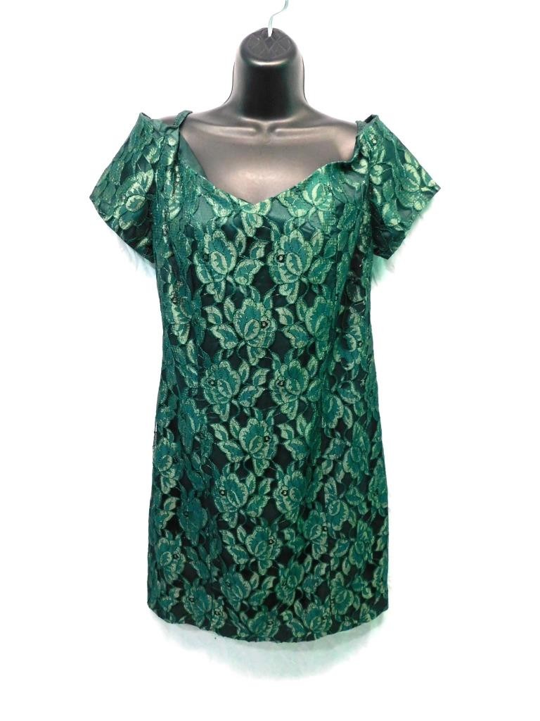 Vintage By Choice Size 11 S Green Lace Off Shoulder Mini Dress Short Sleeve USA