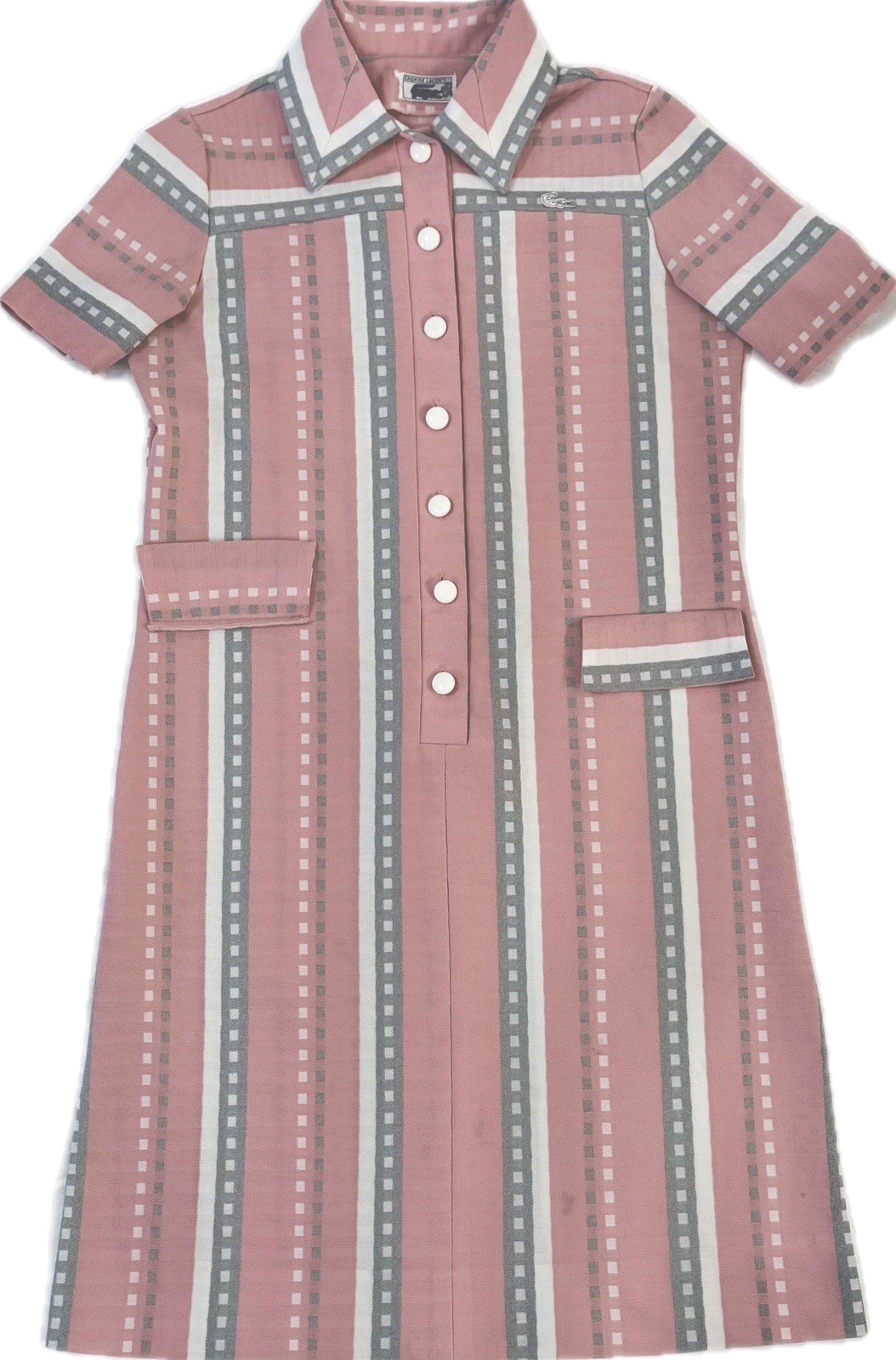 1970’s Mod Chemise Lacoste x David Crystal Midi Tennis Shirtdress w/blue logo.