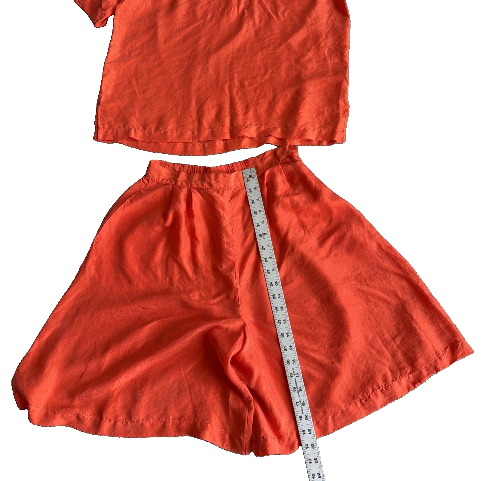 Vintage Sz LG 90’s Richard Lang Silk Bright Orange 100% Silk Top And Short Set