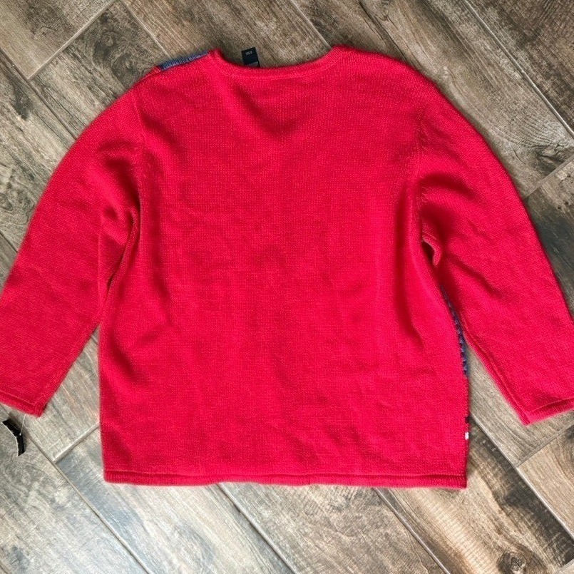 Crazy Horse Vintage Patchwork Crew Neck Knit LS Sweater,Red Blue Navy,2(NWT)