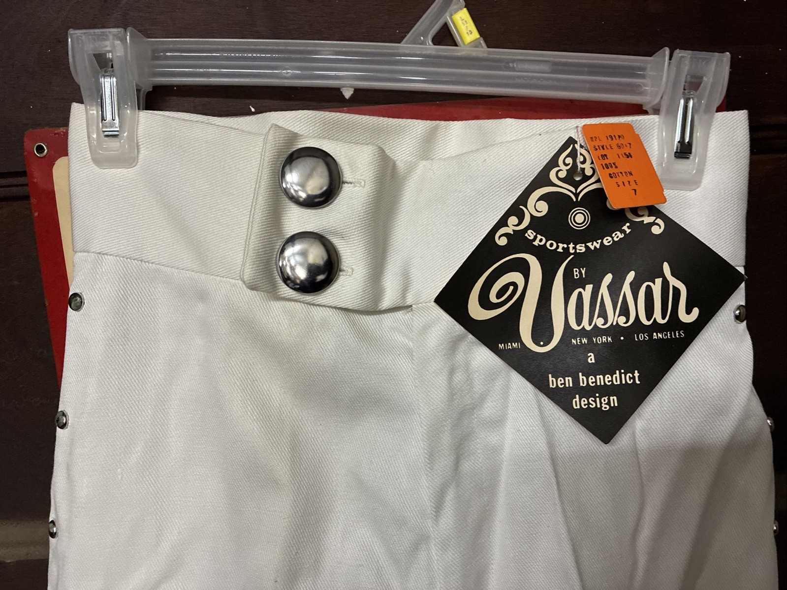 Vintage 1950s Junior’s by Vassar White Bell Bottom Pants w/Silver Buttons size 8