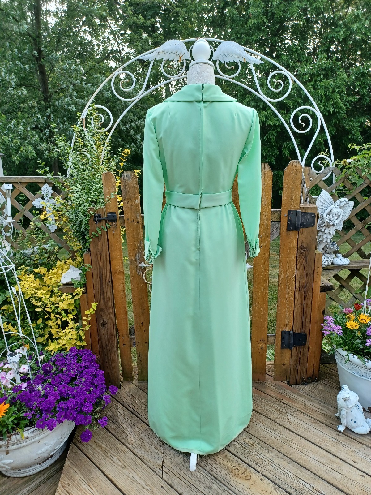True Vtg Mid-century 1960s 1970s Long Formal Dress Mint Green MCM Mod Maxi 11/12