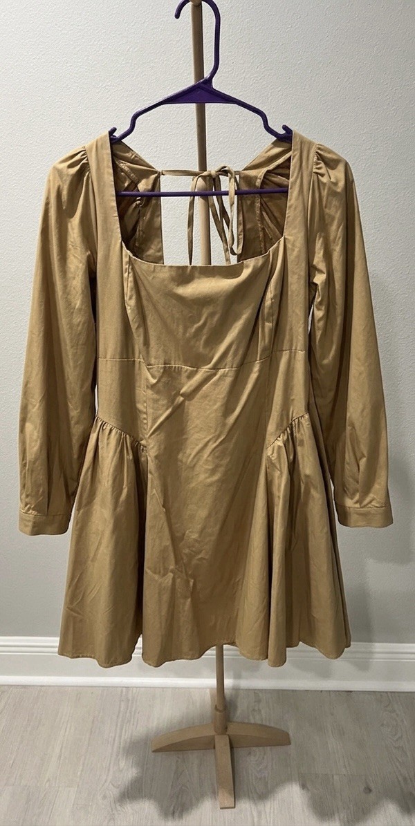 BY ANTHROPOLOGIE LONG-SLEEVE SQUARE-NECK POPLIN MINI DRESS Size XL