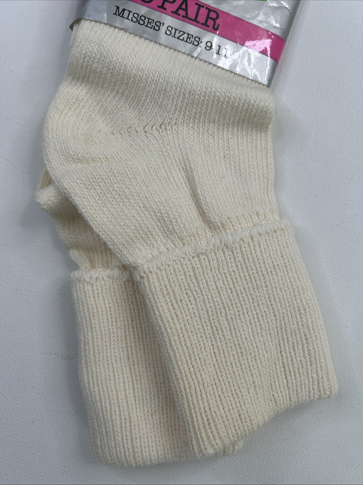 VTG Socks 9-11 Ankle Length Women’s Ivory 90’s Walmart USA Made Silver NOS