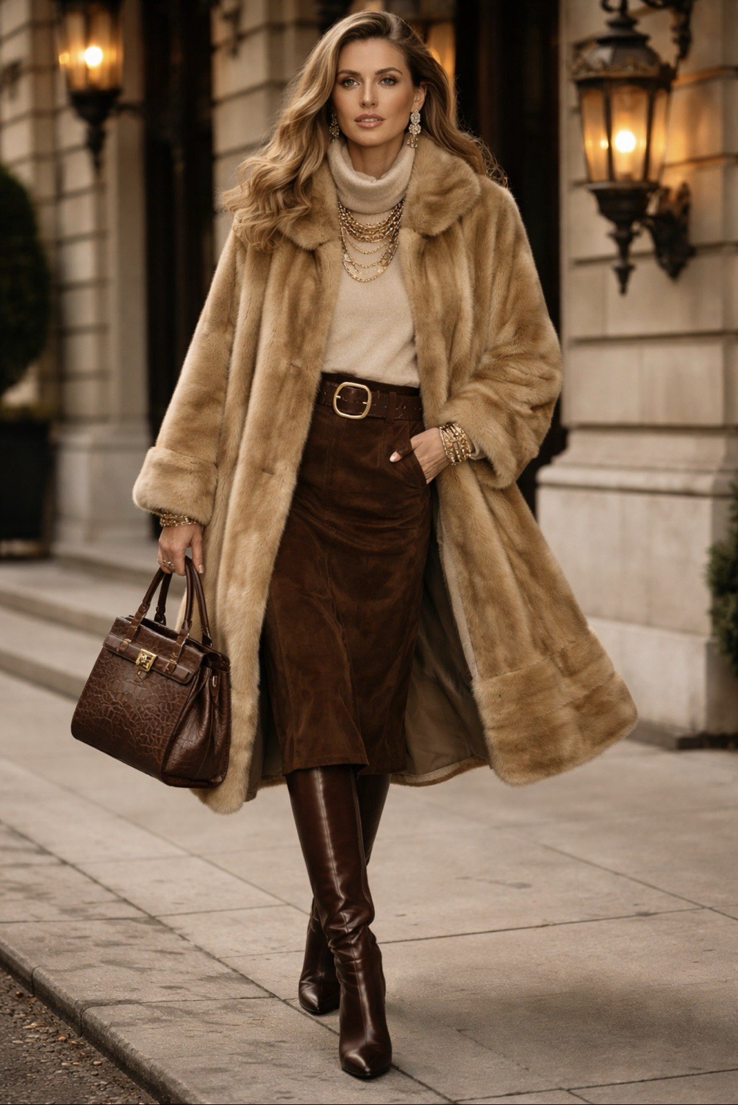 Blonde Mink Faux Fur Coat L 3/4 Length Excellent Cond. England Collar Jacket Vtg
