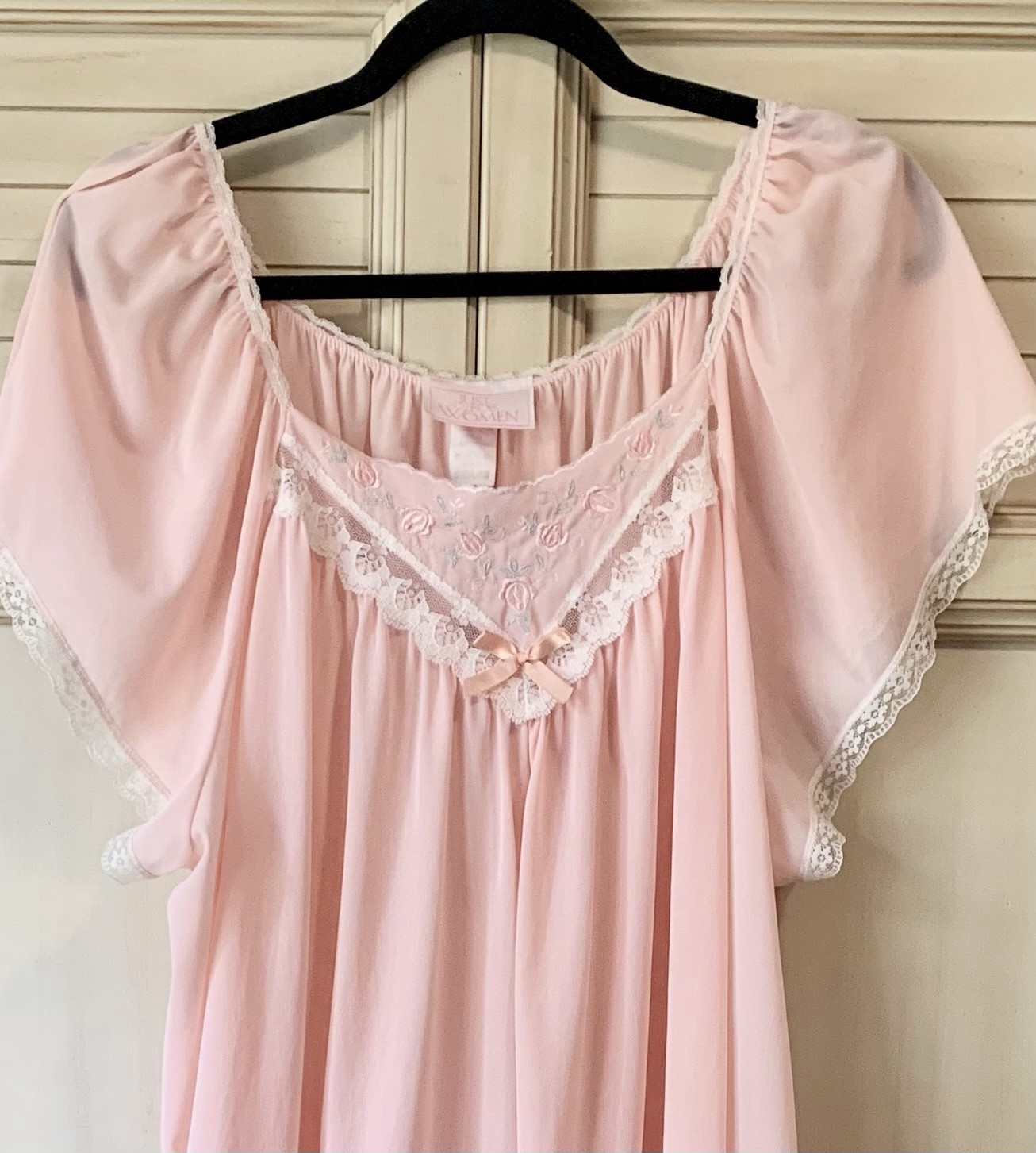 Vintage Women’s Pink Floral Nightgown With Lace Medium Coquette Fairy