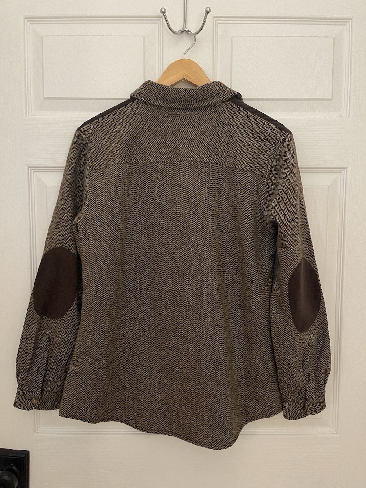 Talbots Vintage Womens 12 (L) Old Money Look Tweed Wool Blend Suede Look Shirt