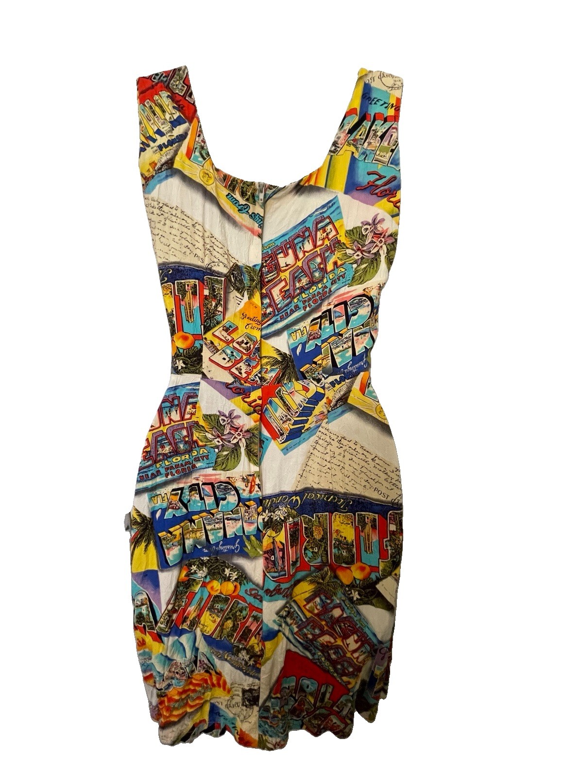 JAMS WORLD Vintage 90s Pop Art GREETINGS FROM Postcard Scenic Tie Front DRESS S