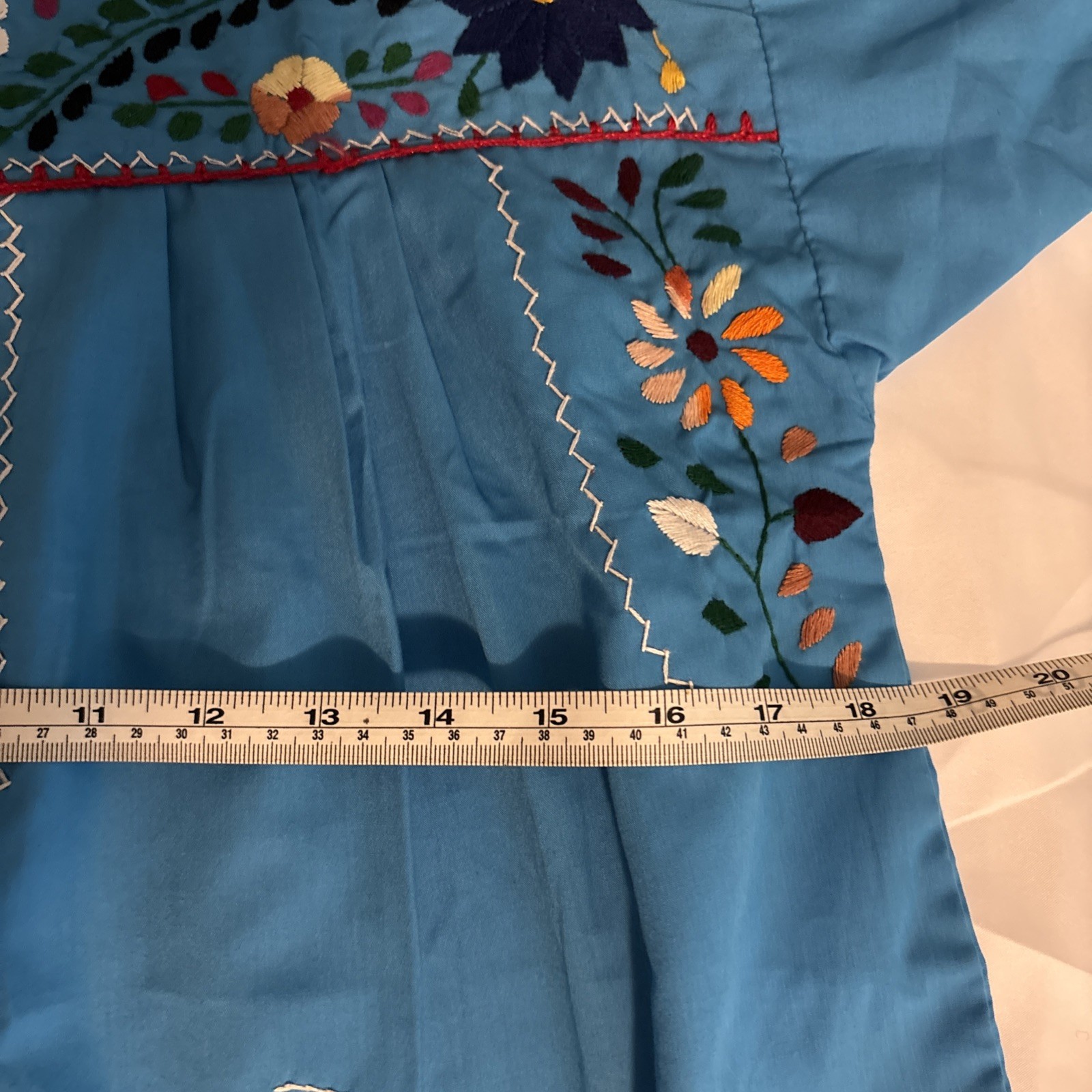BEAUTIFUL MEXICAN OAXACAN BLUE Multi Colored EMBROIDERED VINTAGE DRESS -S/M