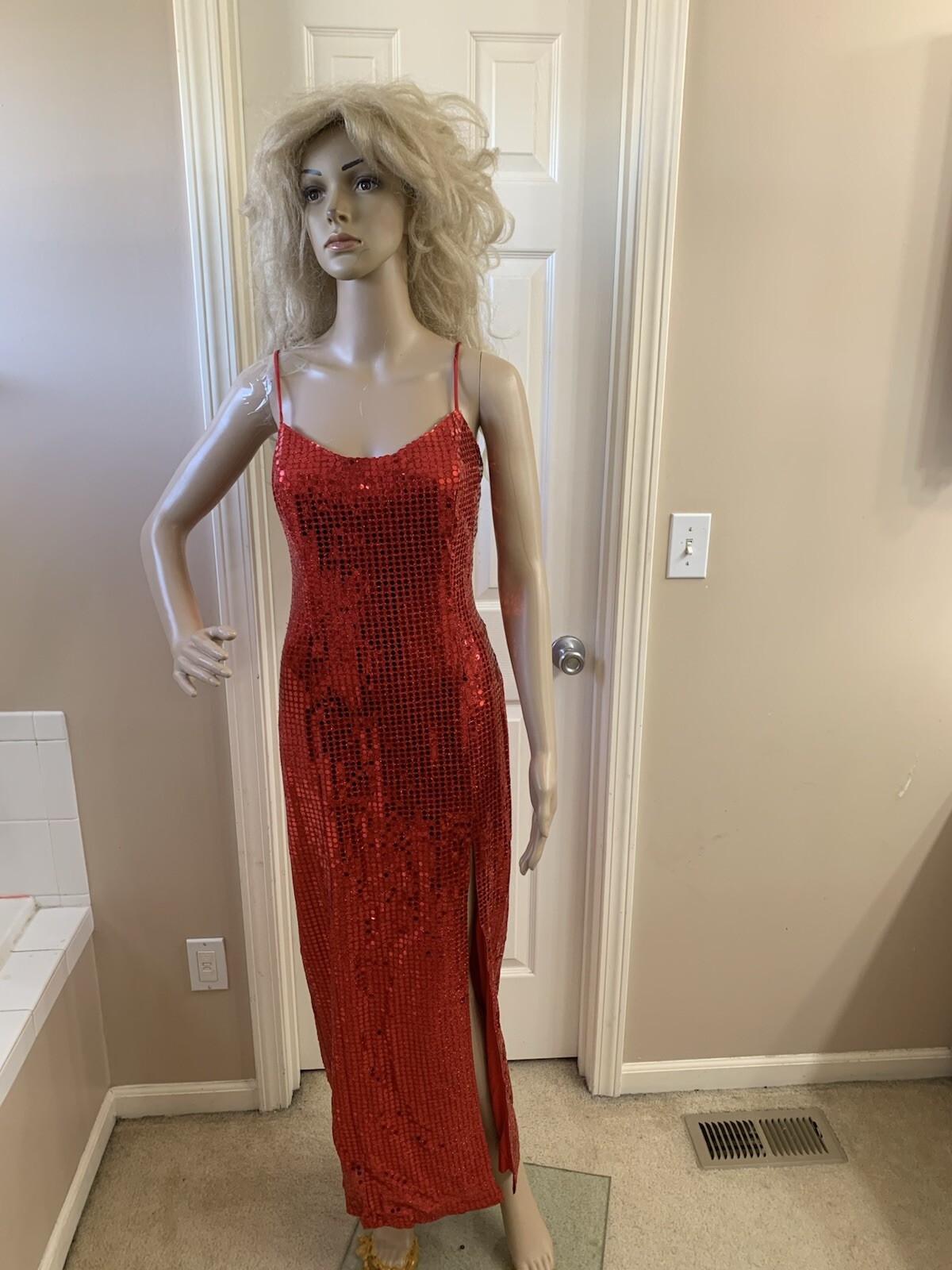 Vintage 1990’s L.A. Glo Size 7/8 Red Sequence Holiday Party Formal Dress