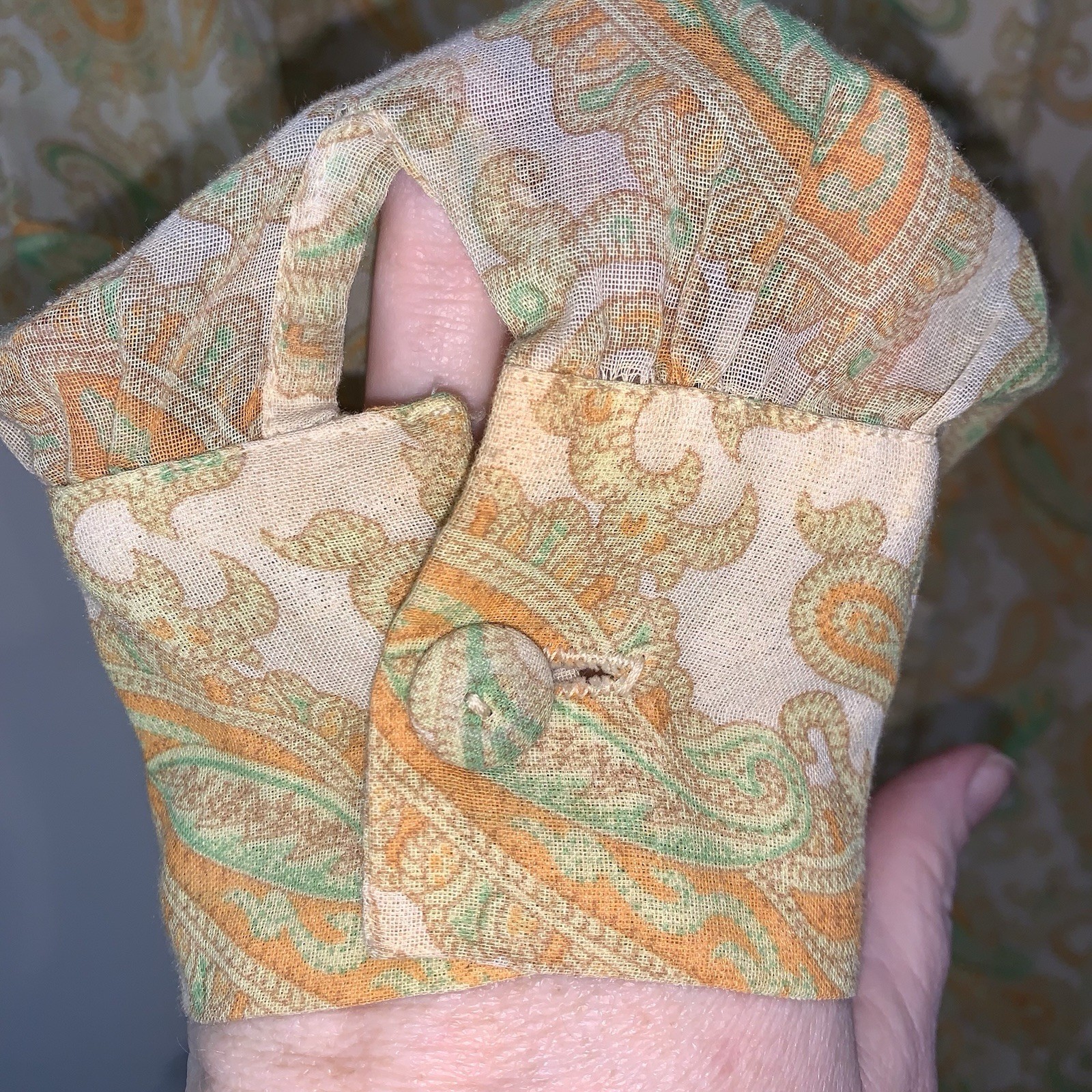 Vintage 70s Avalon Classics Paisley Shirt Dress Size 14 Orange Green Midi