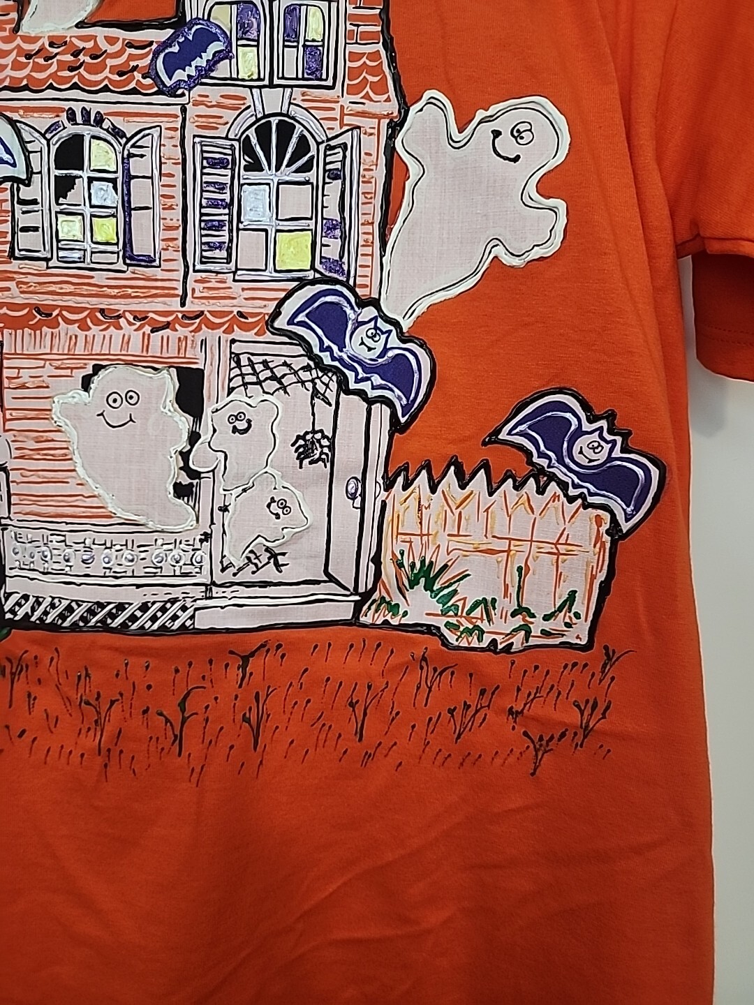 Vtg Jerzees Tee Painted Halloween Pumpkin Bats Ghost Haunted House 80’s 90’s