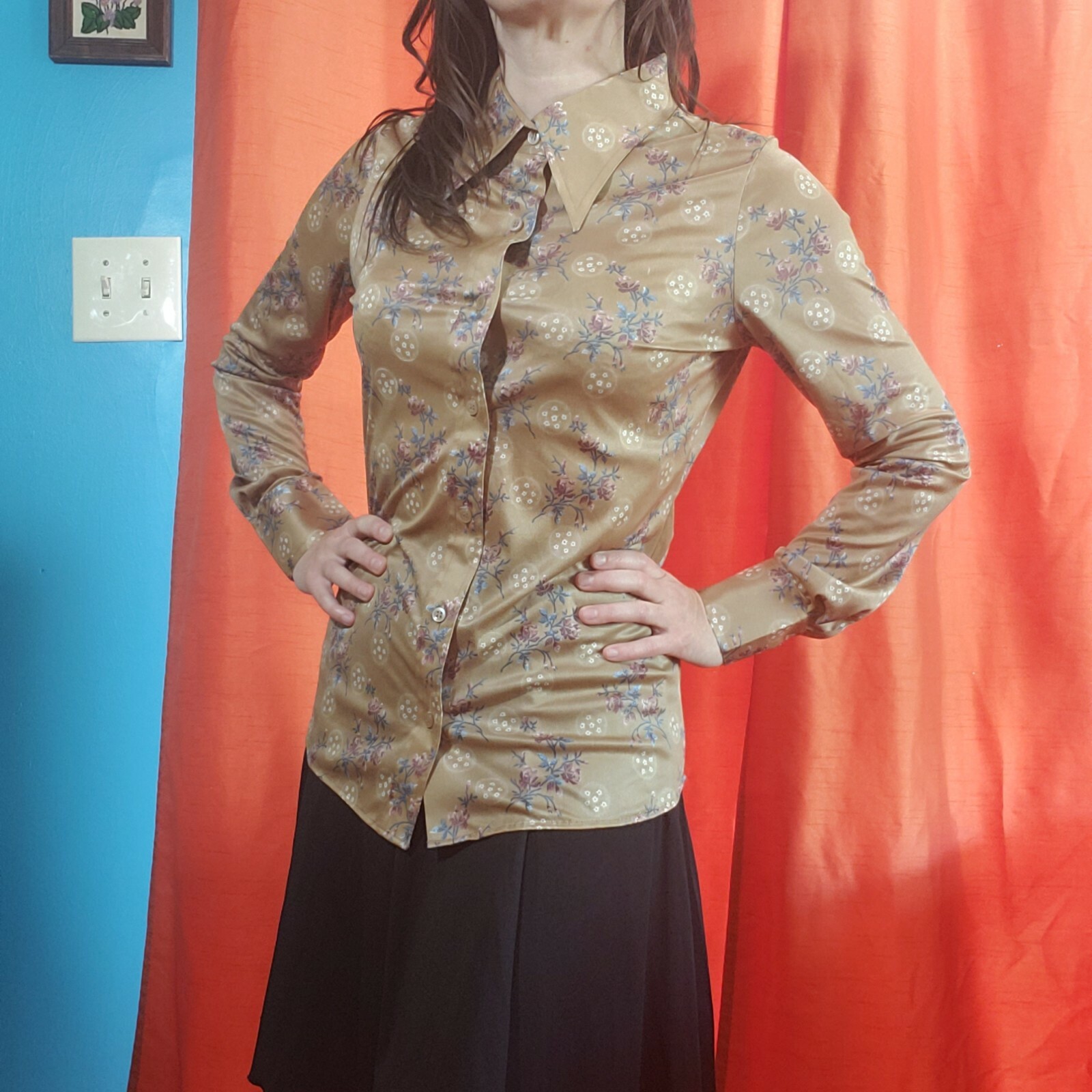 1970’s women’s western wear Happy legs vintage button down top size Sm.(13/14)
