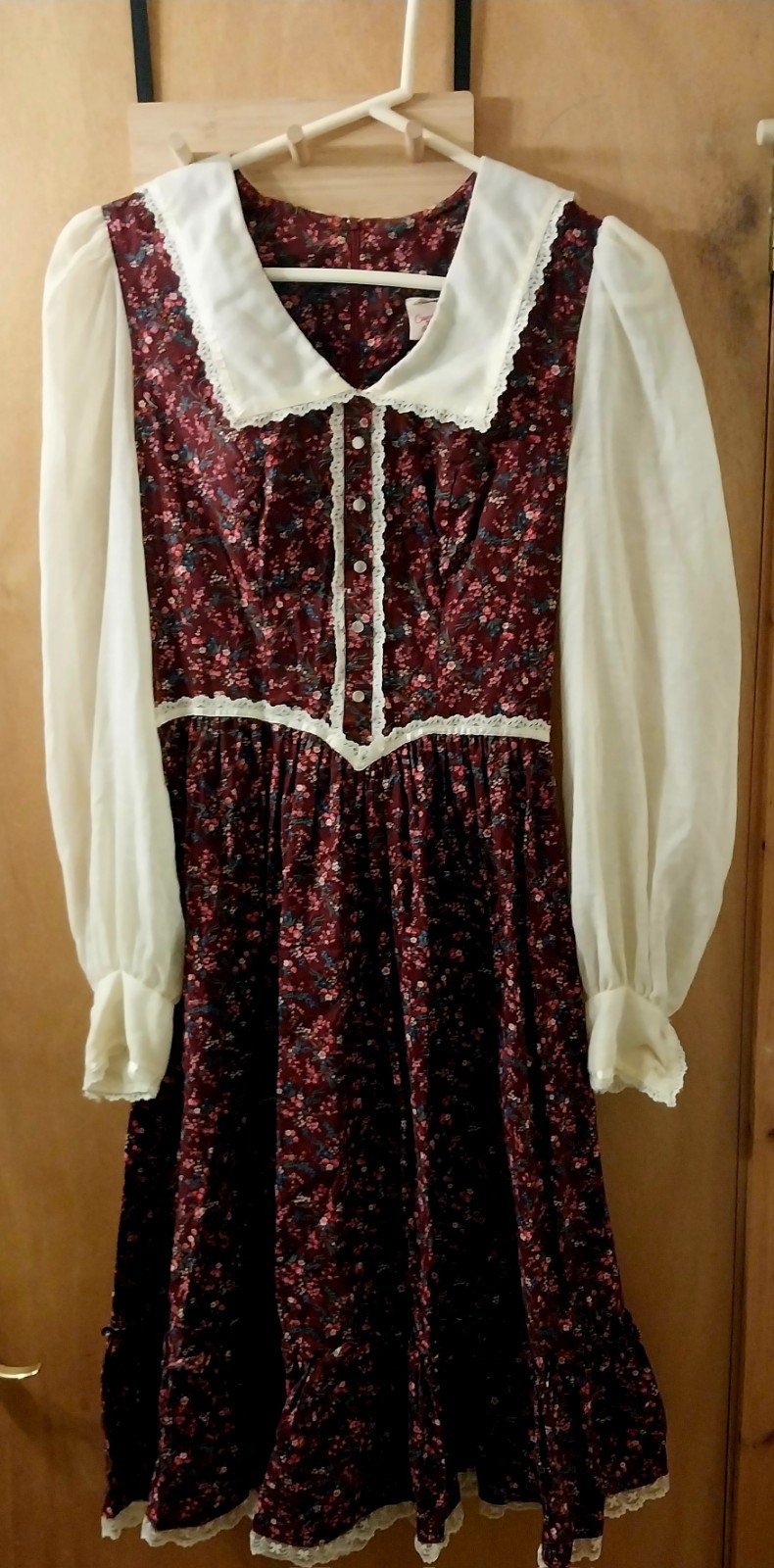 Vtg 70s Candi Jones California Prairie Cottage Core Dress Buttons Lace Small