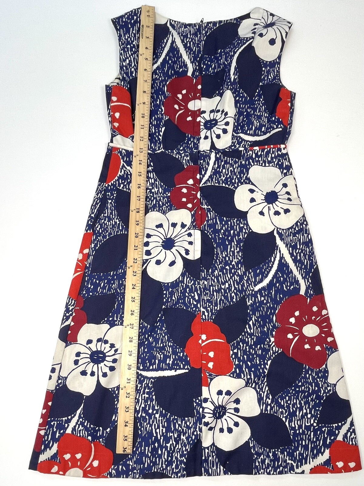 VTG 1960s Handmade Womens SMALL Red/White/Blue Floral Sleeveless A-Line DRESS