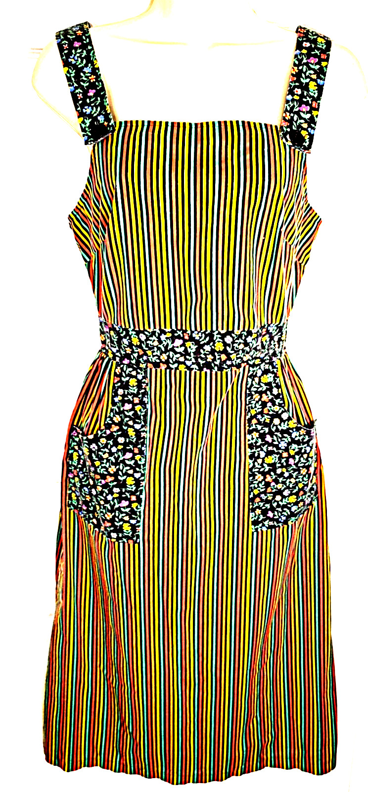 Vtg Candy Stripe Smock Cotton Bib Dress Hukapoo 1970s Womens XS extra small