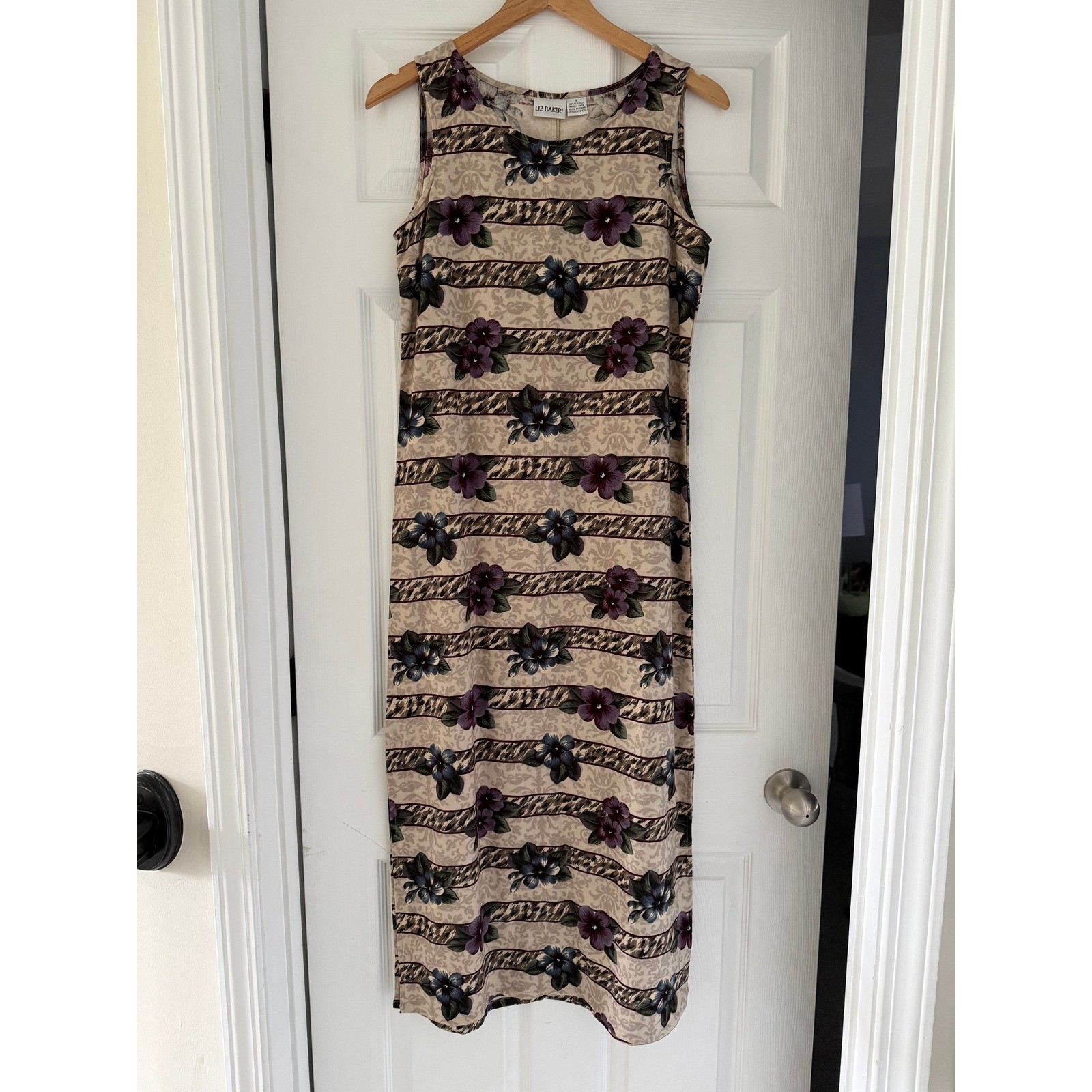 Vintage Liz Baker Womens Silk Sleeveless Maxi Summer Dress Retro 90s Mom