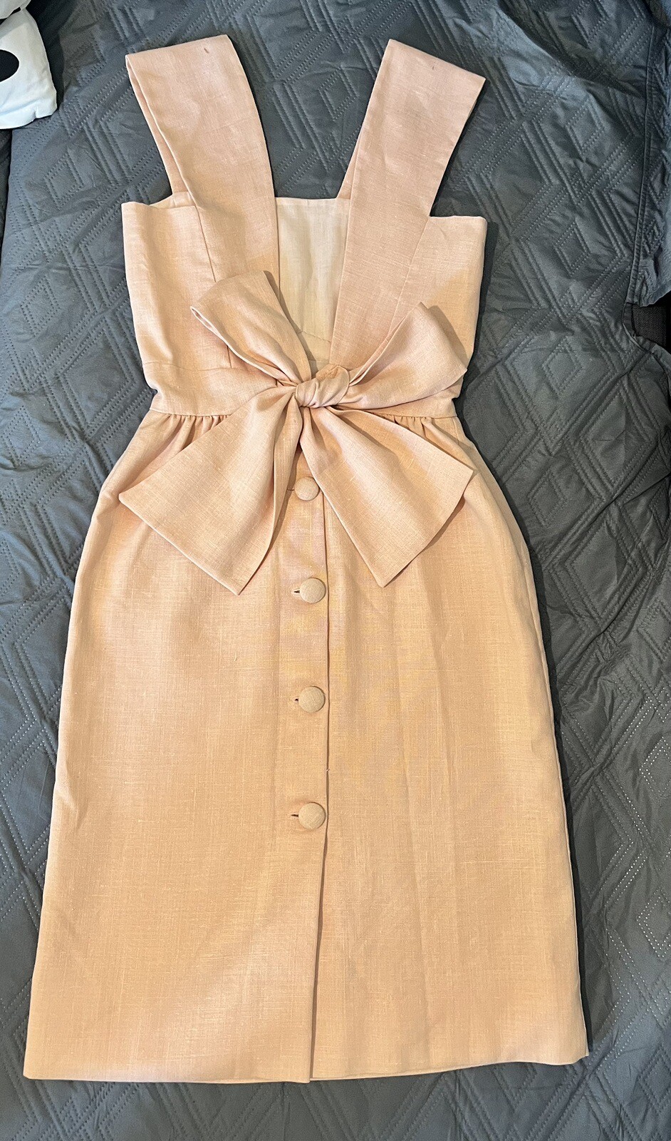 Vintage Handmade 1960s Open Back Salmon, Woven Cotton Canvas, Dress sz Small