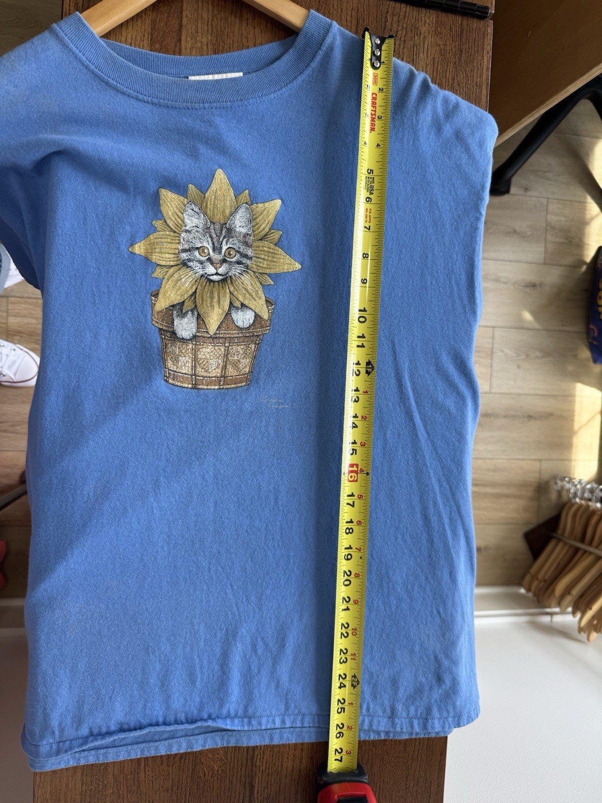 Vintage 90s Endless Designs Cottage Core Cat Sunflower Grandma T-Shirt Blue XL
