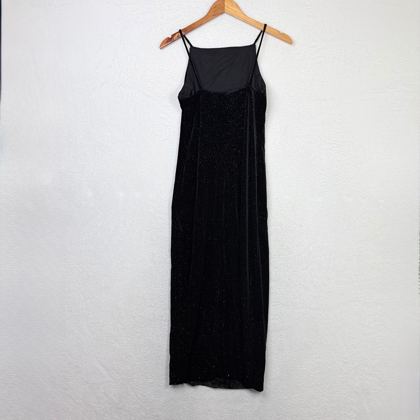 Vintage Maurices Black Velvet Sparkle Maxi Dress Square Neck Straps Size 10 90s