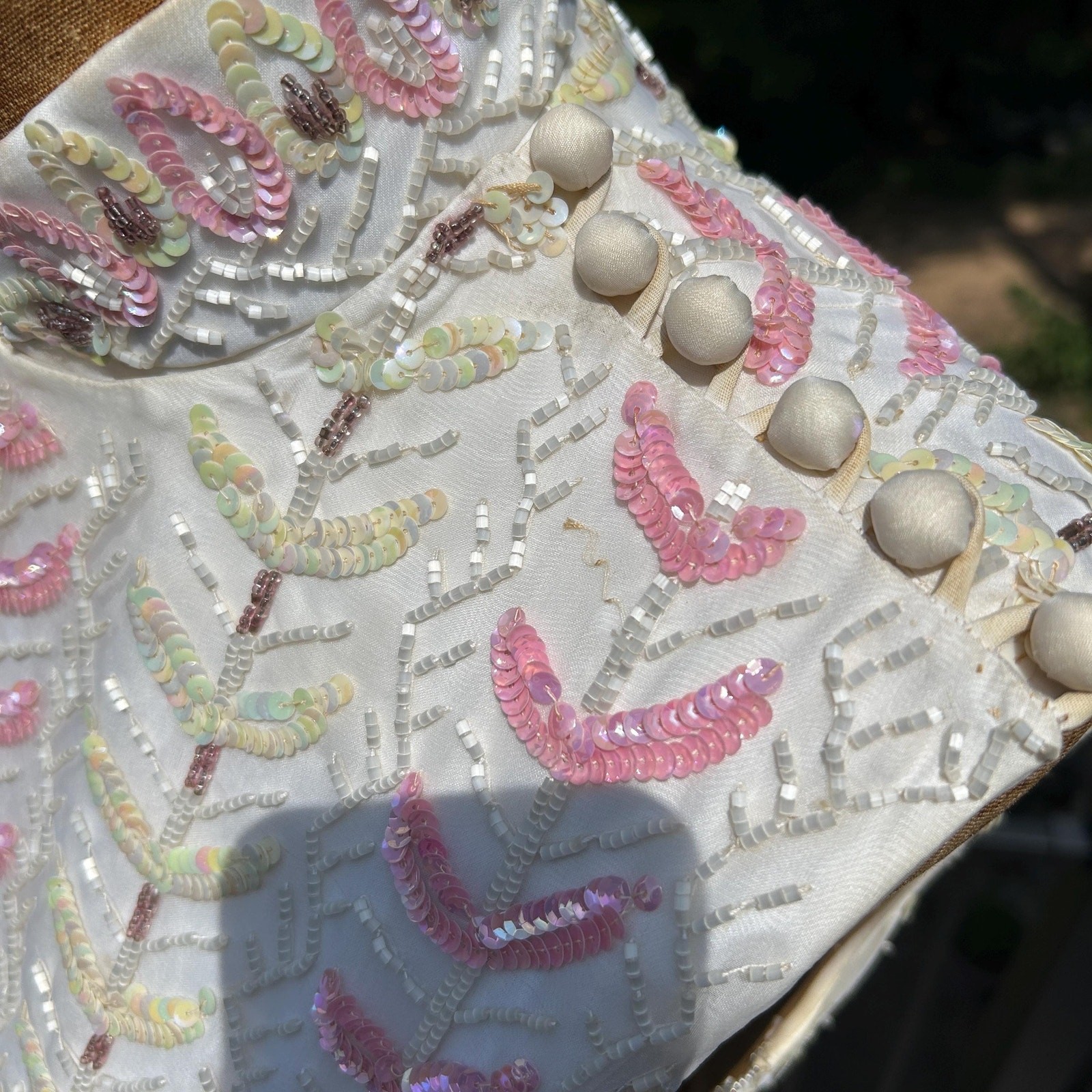 Vintage 50s/60s Julius Garfinckel Sequined Beaded Silk Couture Cheongsam Maxi