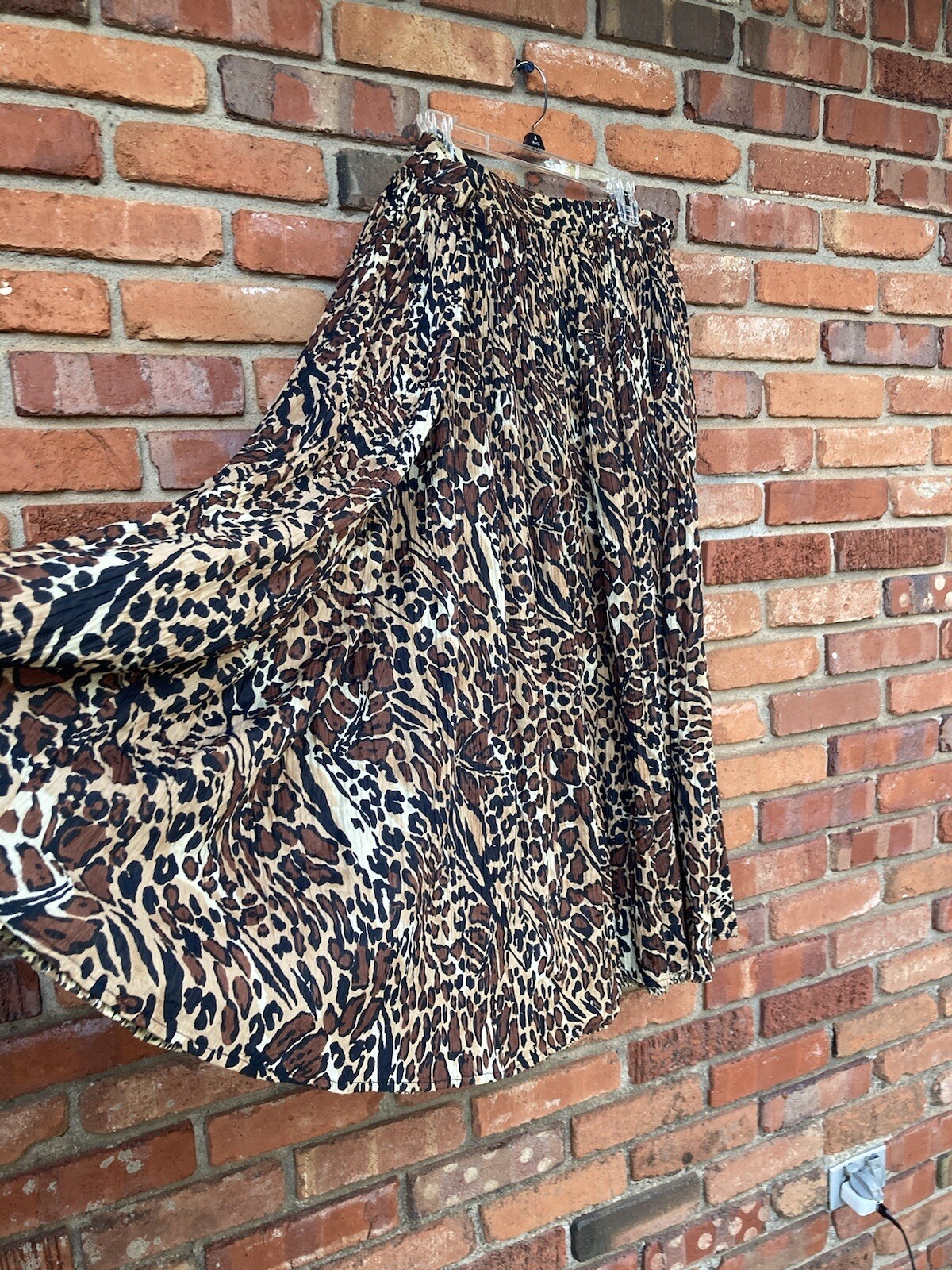 Vintage Zashi INDIA Boho MAXI SKIRT CRINKLED COTTON Animal Print Reversible L