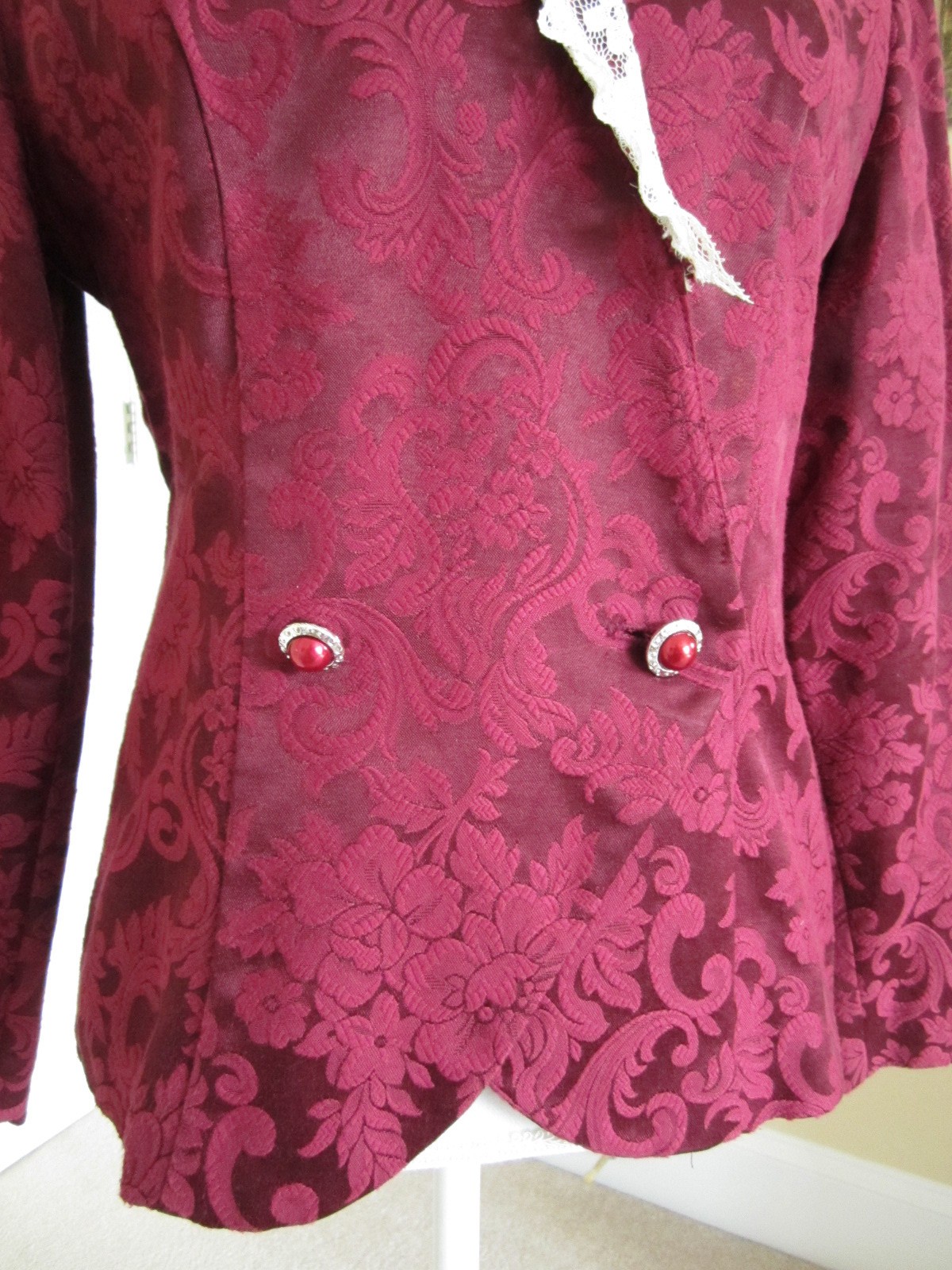 Vtg Jeffery & Dara Women 2 Piece Burgundy Brocade Skirt Blazer Suit Set Size 7/8