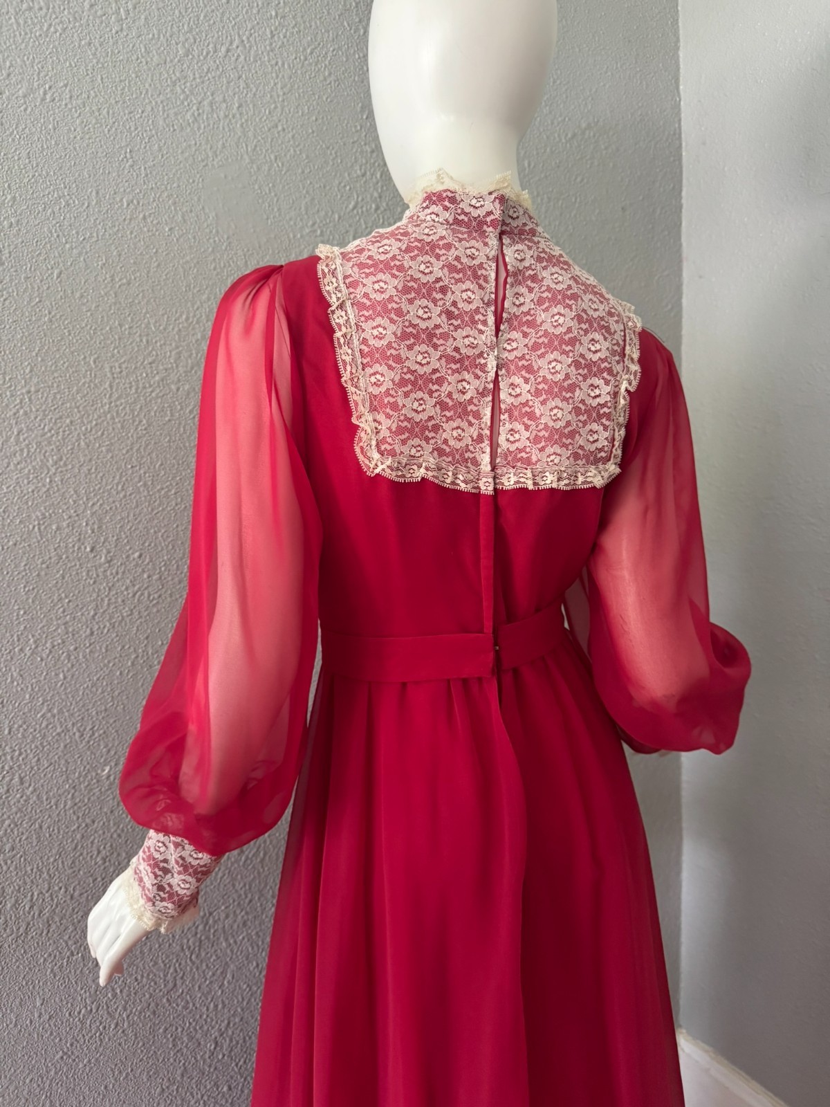 Vintage 70s Chiffon Prairie Cottage Core Party Victorian Maxi Dress M
