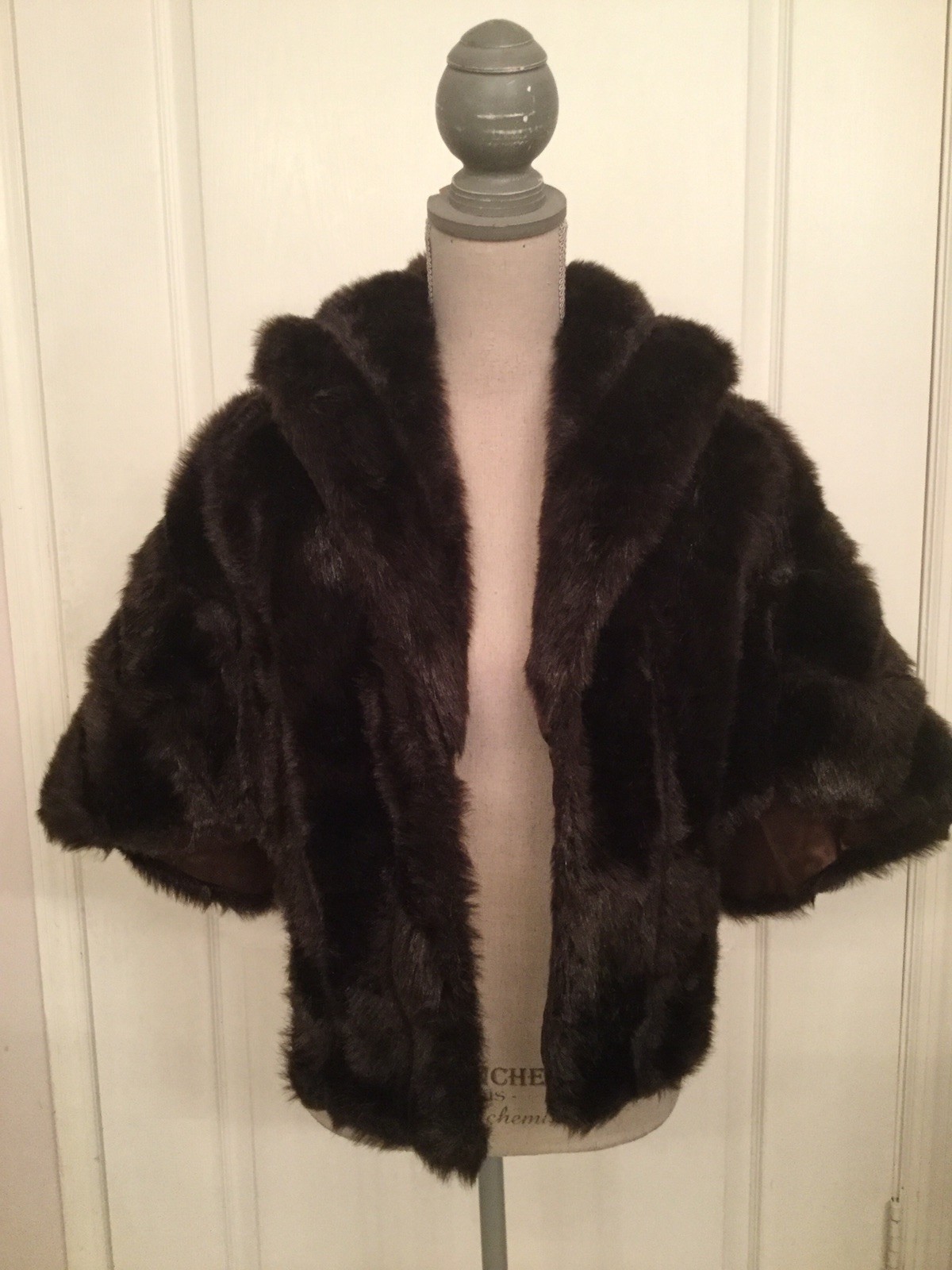 Anthony Richards Faux Fur Shoulder Shrug Wrap Stole Dark Brown size S/M~VINTAGE