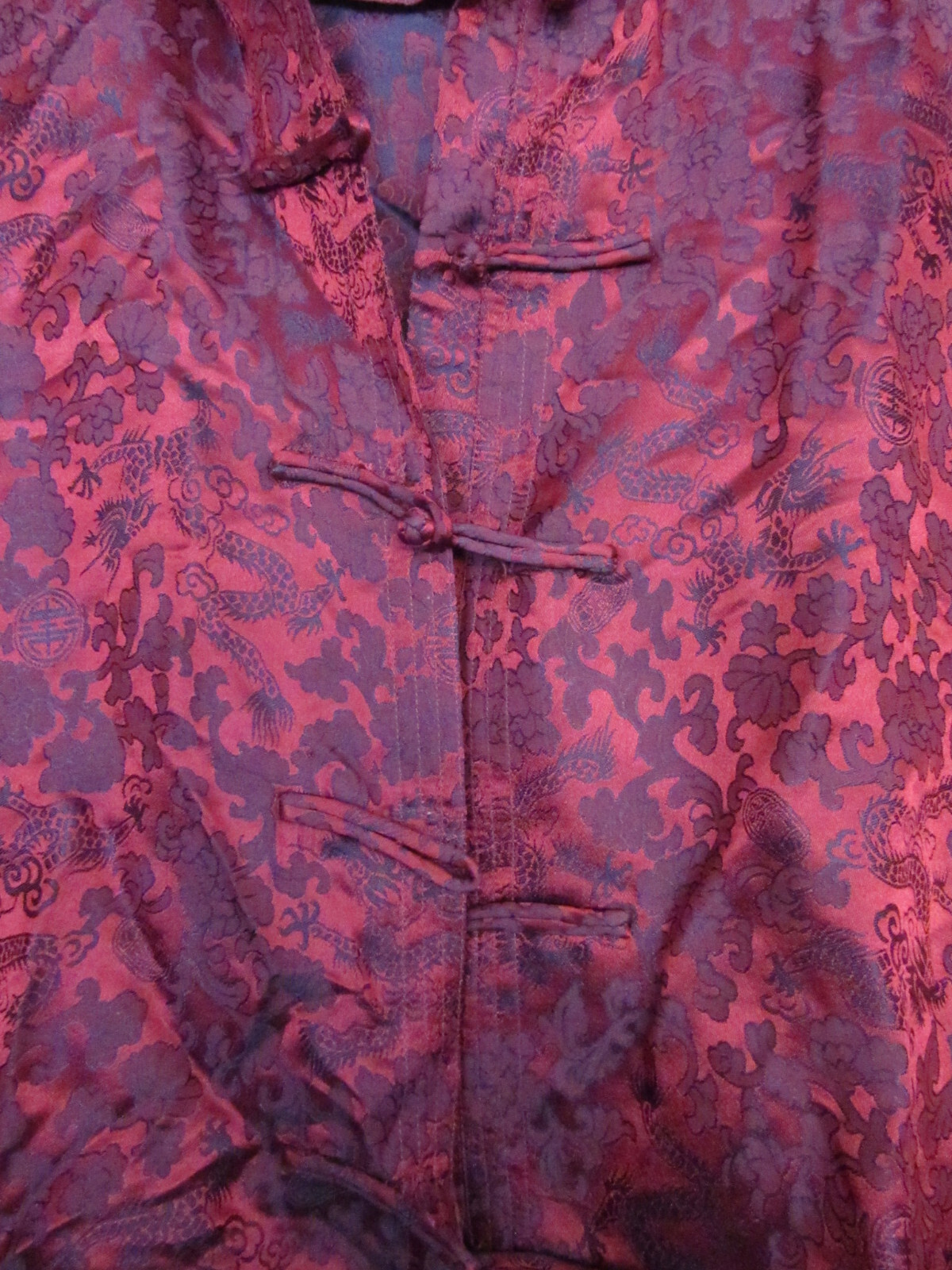Vintage JADE Kimono Style (#97441) Red Long Sleeve Silk Blouse Top Large (WC-21)