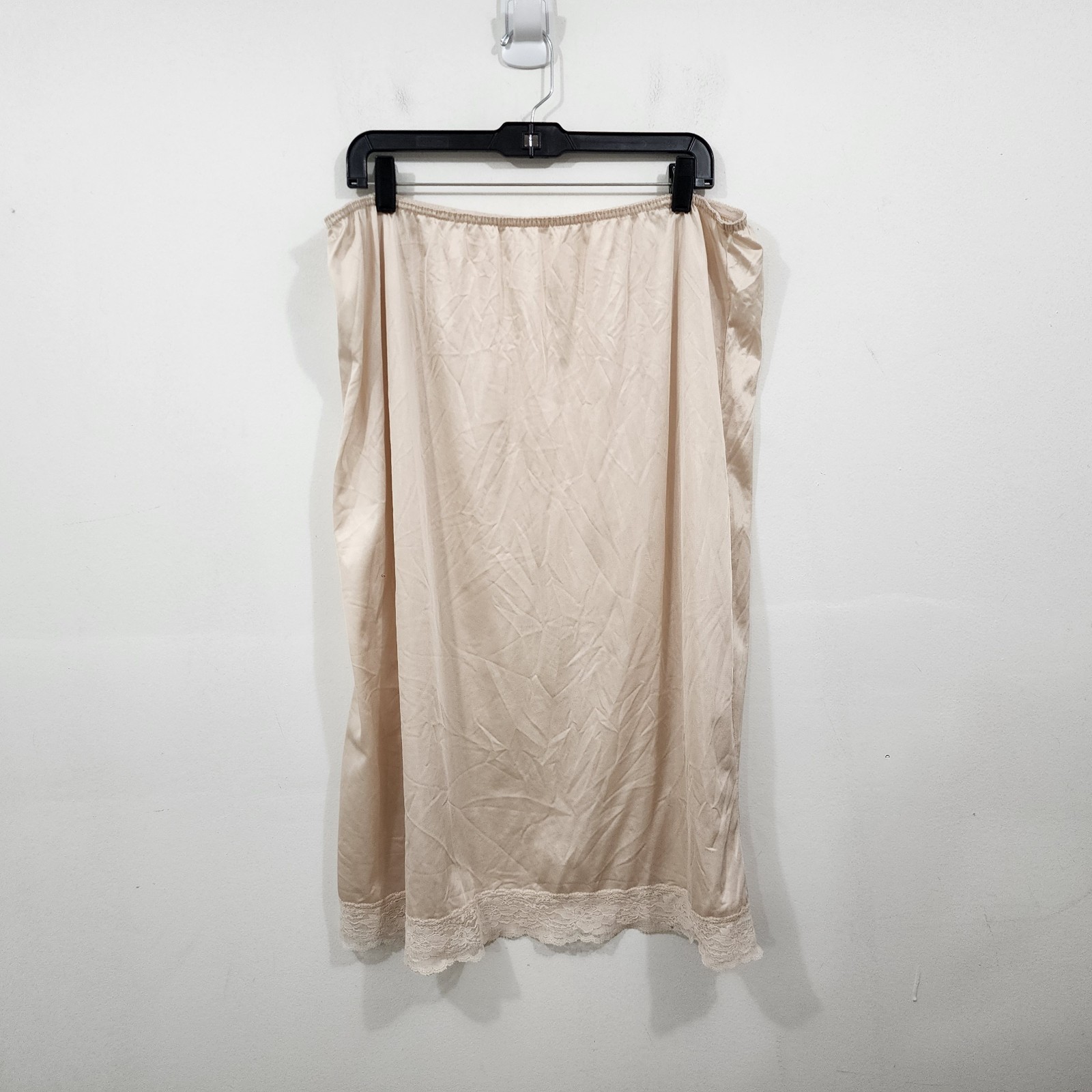 Vintage Beige Satin Nylon Lace Trim Knee-length Slip Skirt Elastic Plus 26/28W