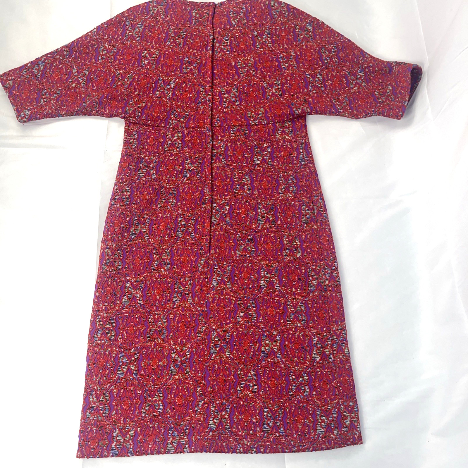VTG 1960s Mod Dress Handmade Red Purple Abstract Retro Short Sleeve Midi Length